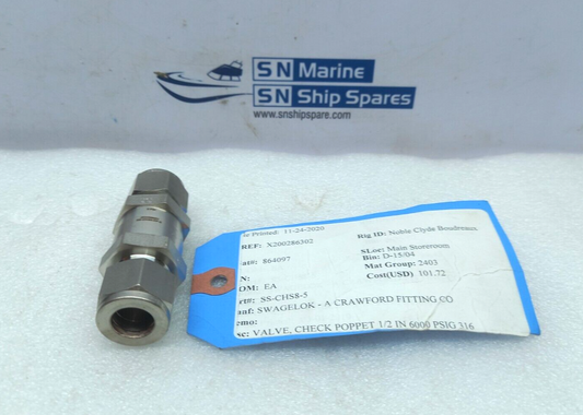 Swagelok SS-CHS8-5 Poppet Check Valve 1/2IN 600Psig