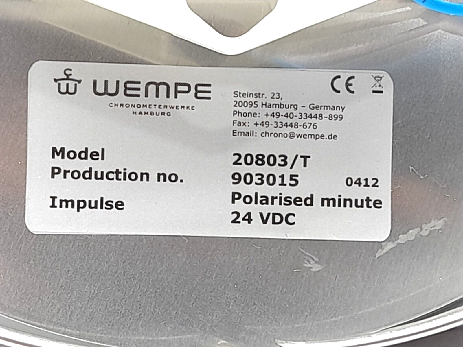 Wempe 20803/T Slave Clock Stainless Steel 200mm CW850030