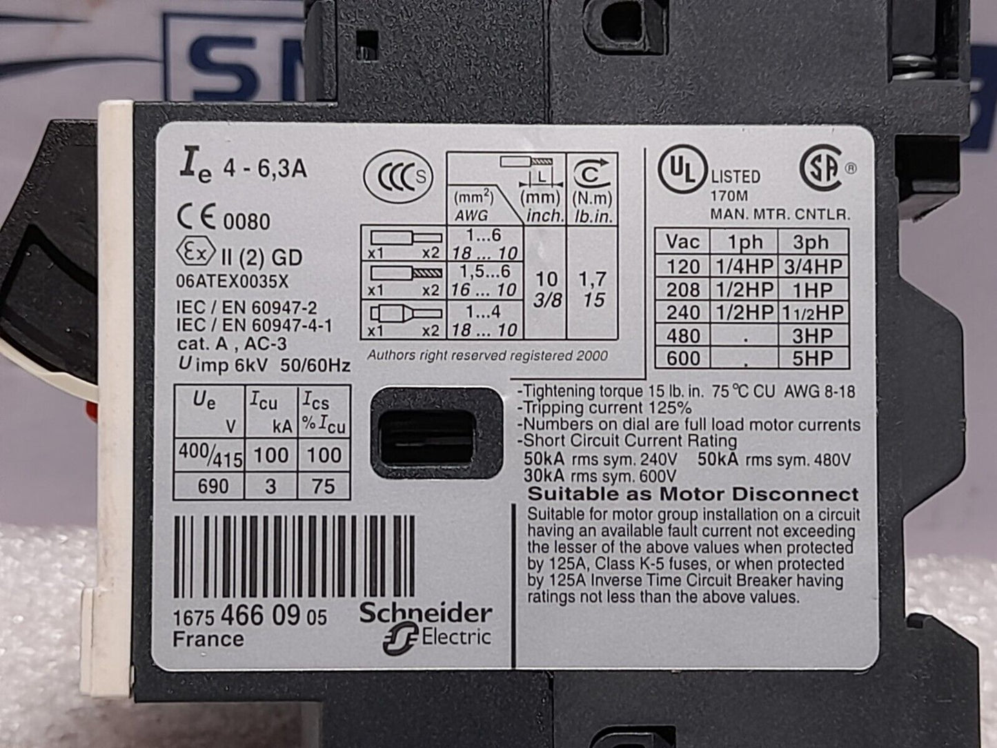 Telemecanique GV2ME10 Motor Circuit Breaker 4-6.3A