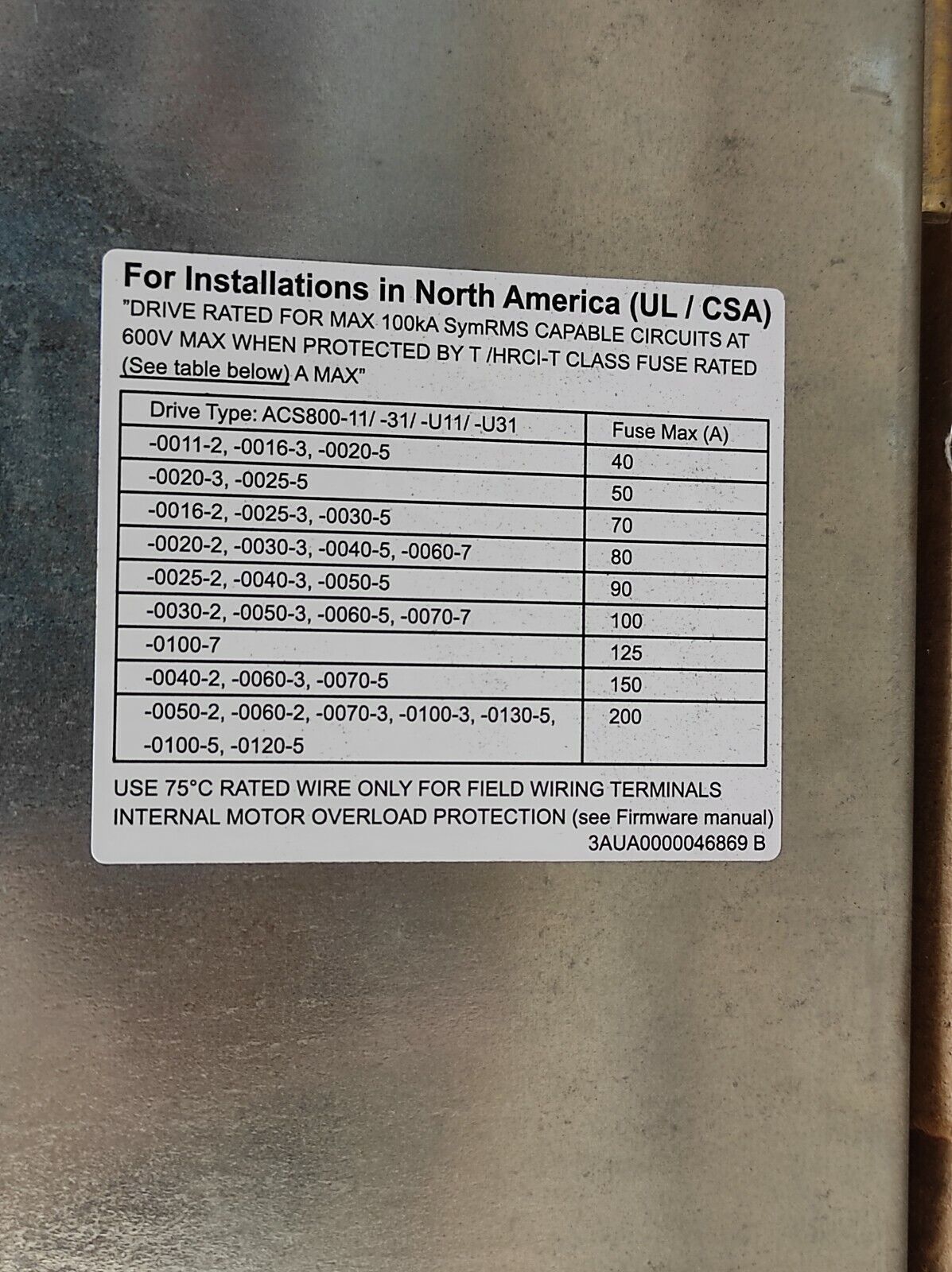 ABB ACS800-U11-0050-5+K454+L502+L509+N671+Q967 Drive ACS800-U11-0050-5