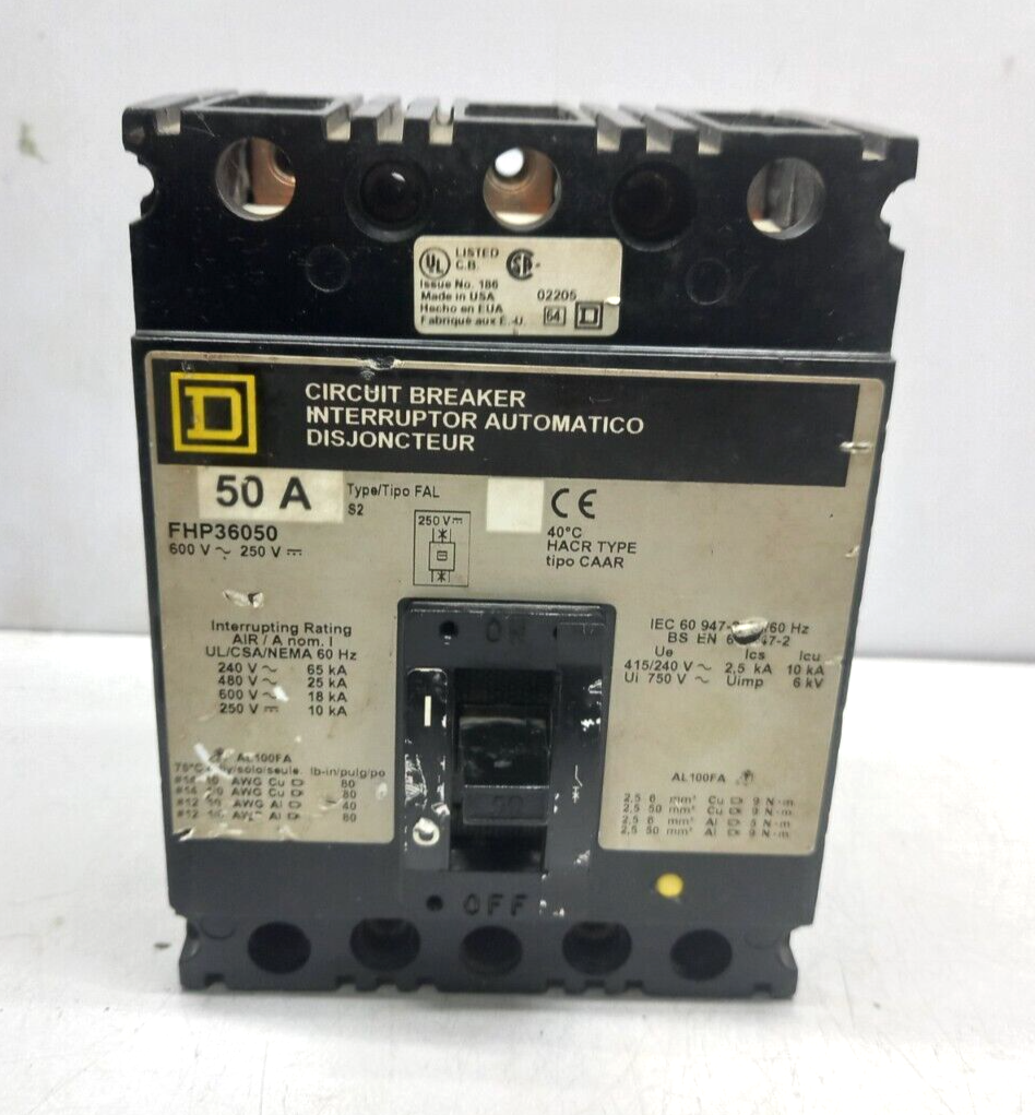 Square D FHP36050 Circuit Breaker 50A 600VAC250VDC