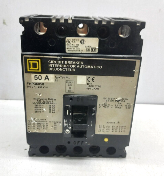 Square D FHP36050 Circuit Breaker 50A 600VAC250VDC