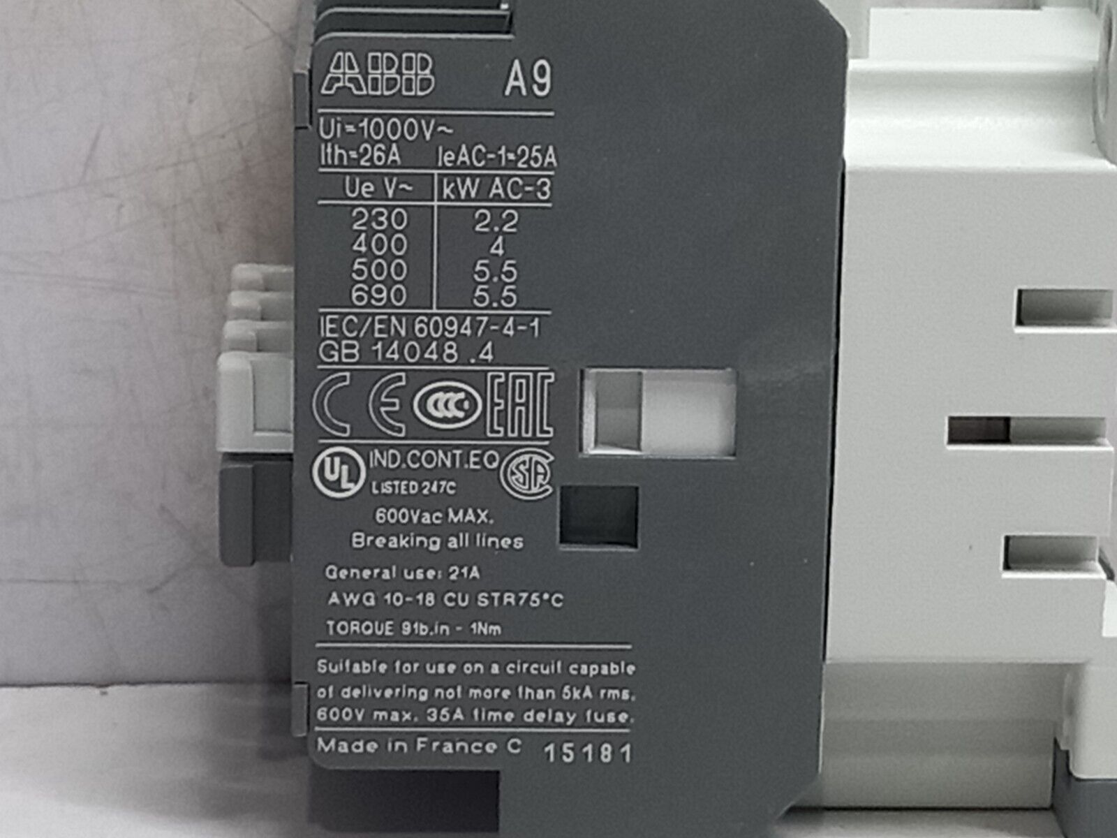 ABB A9-40-00 Contactor 220-230V 50Hz 230-240V 60Hz