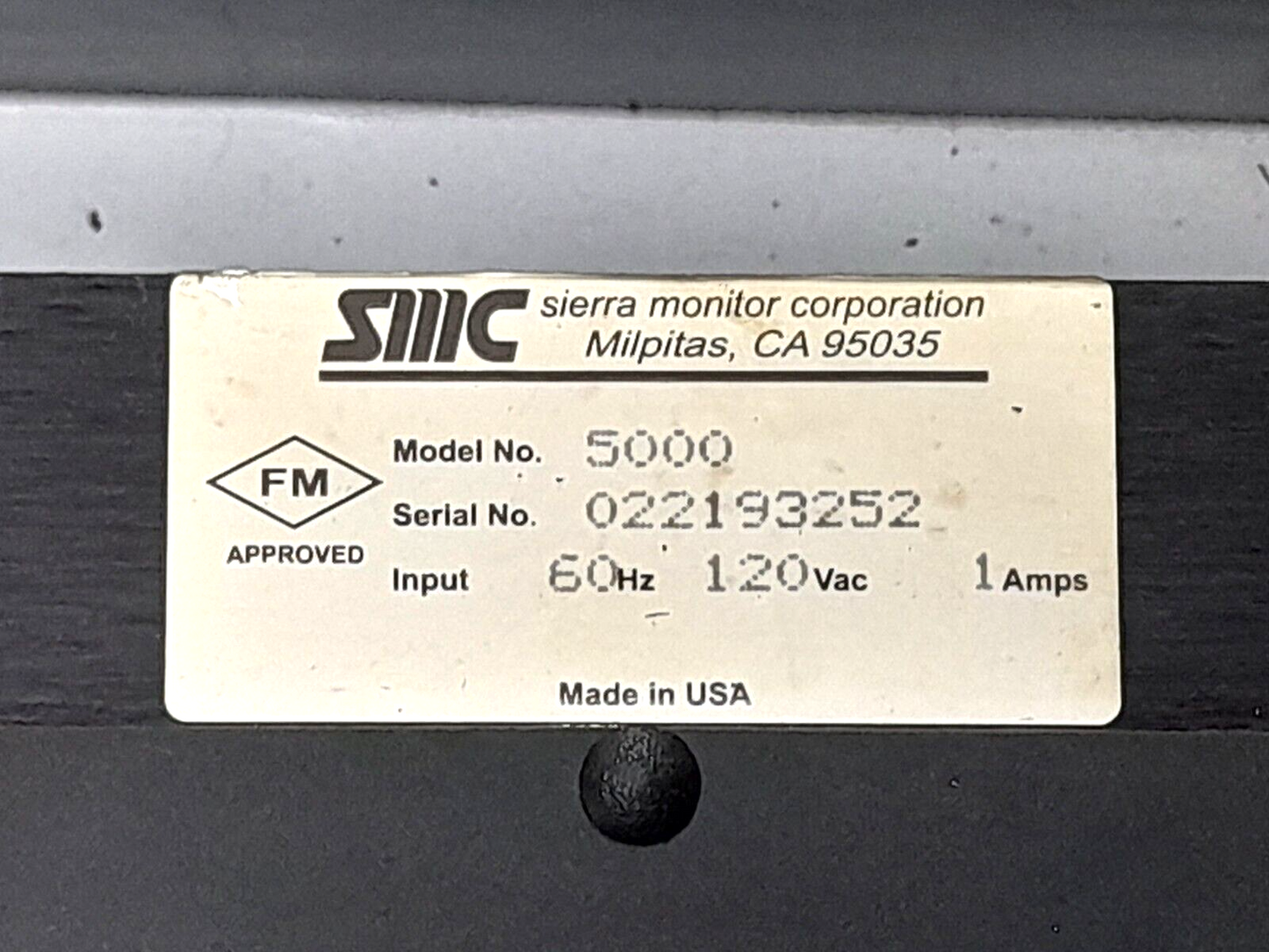 SMC Sentry 5000 Gas Monitoring Controller Input 60Hz 120VAC 1A