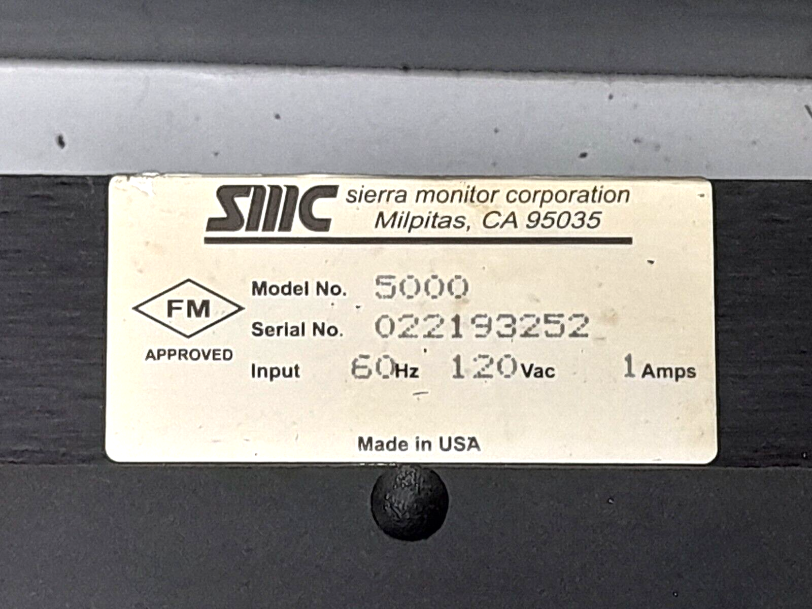 SMC Sentry 5000 Gas Monitoring Controller Input 60Hz 120VAC 1A