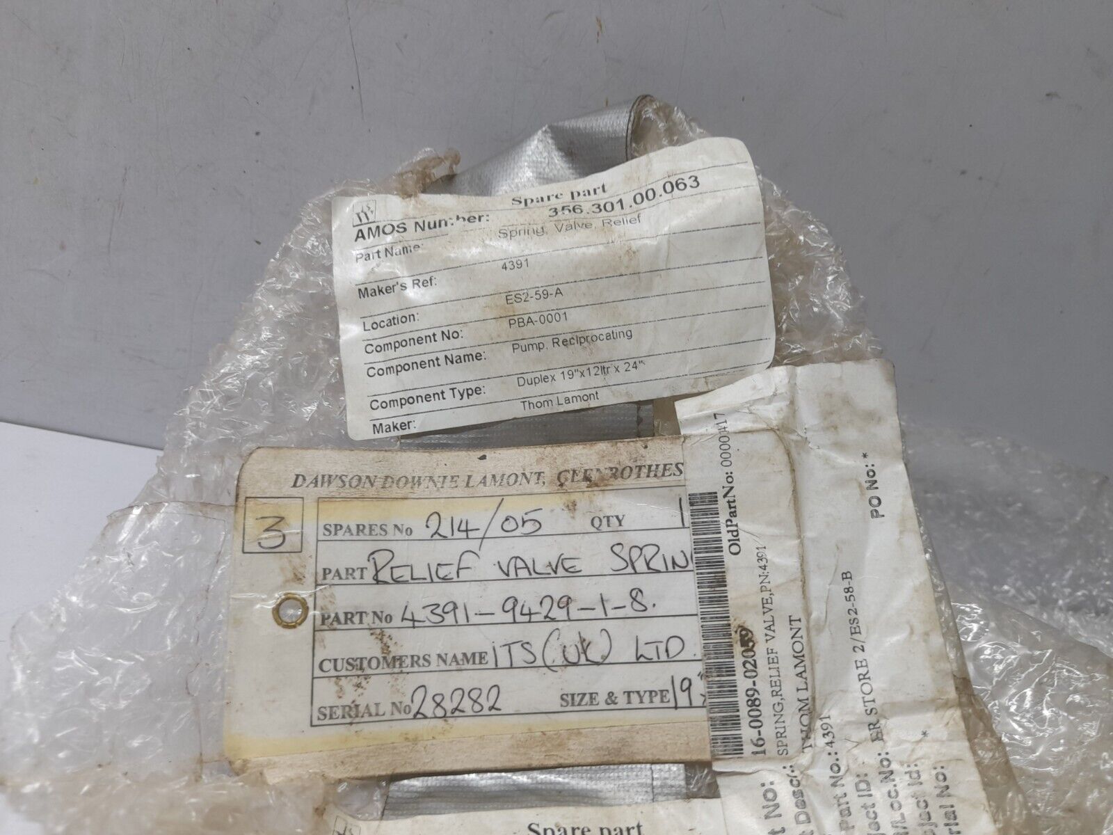 Thom Lamont 4391 Relief Valve Spring Dawson Downie Lamont 4391-9429-1-8
