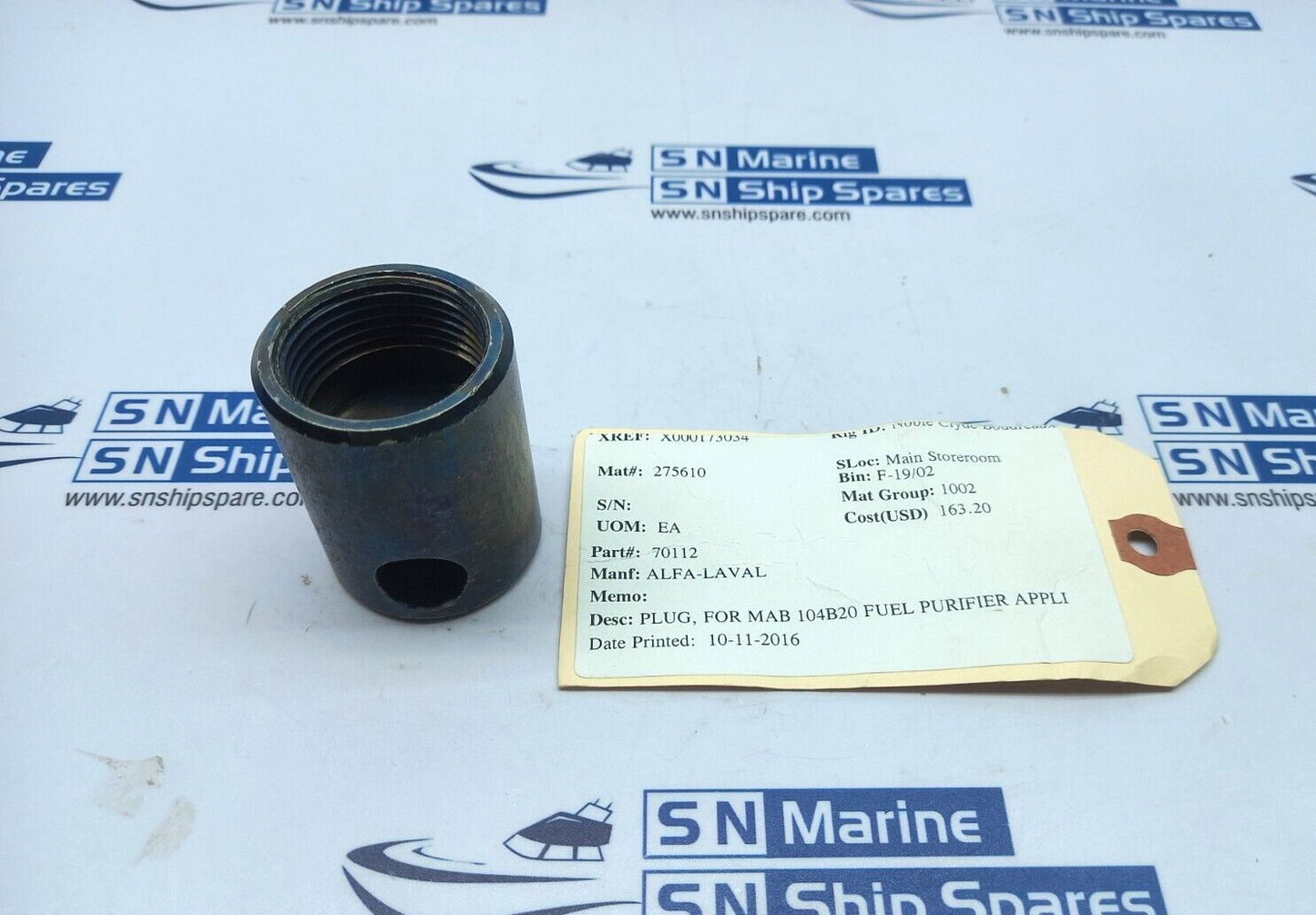 Alfa-Laval 70112 Plug For Mab 104B20 Fuel Purifier 3PCs In Lot