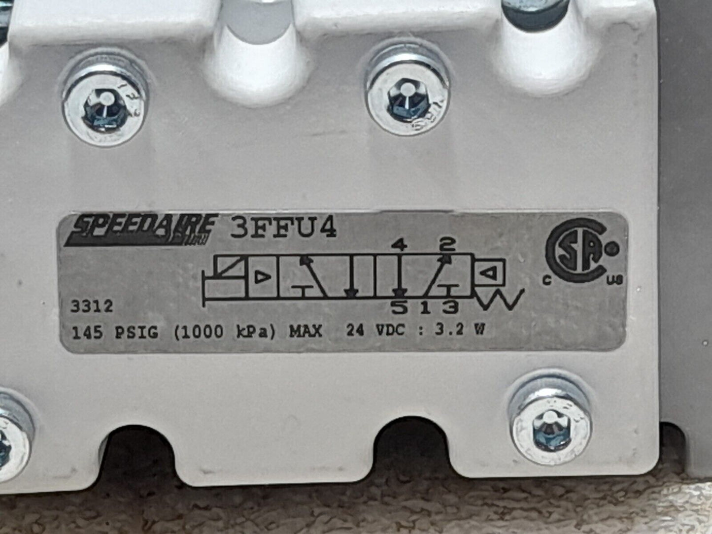Speedaire 3FFU4 Solenoid Valve Max 145 PSIG 1000 kPa P04749B9 Coil 24VDC 3.2W