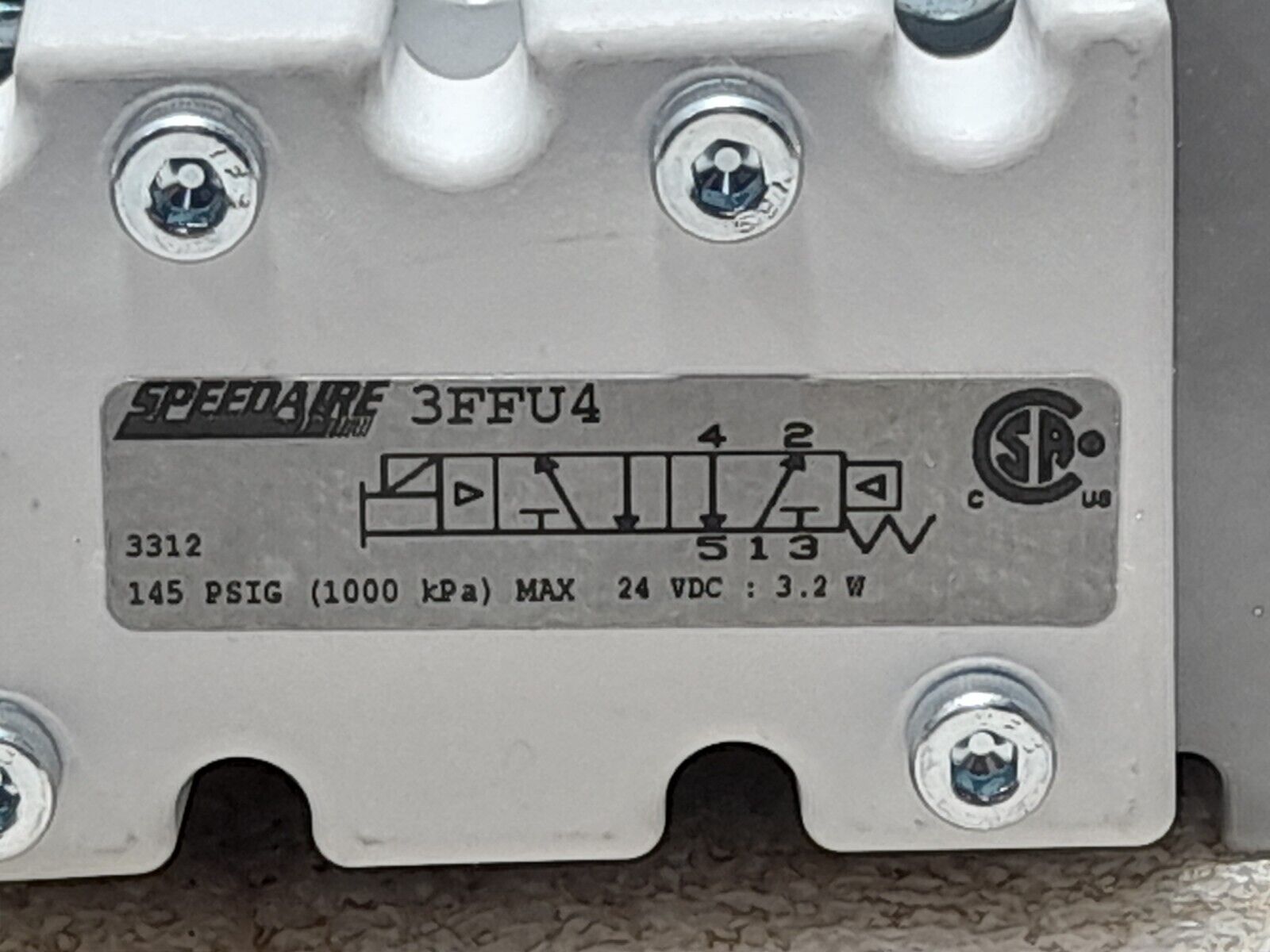 Speedaire 3FFU4 Solenoid Valve Max 145 PSIG 1000 kPa P04749B9 Coil 24VDC 3.2W