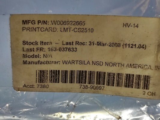Wartsila W006922665 Printcard LMT-CS2510 PCB EVIC ET 100200.0