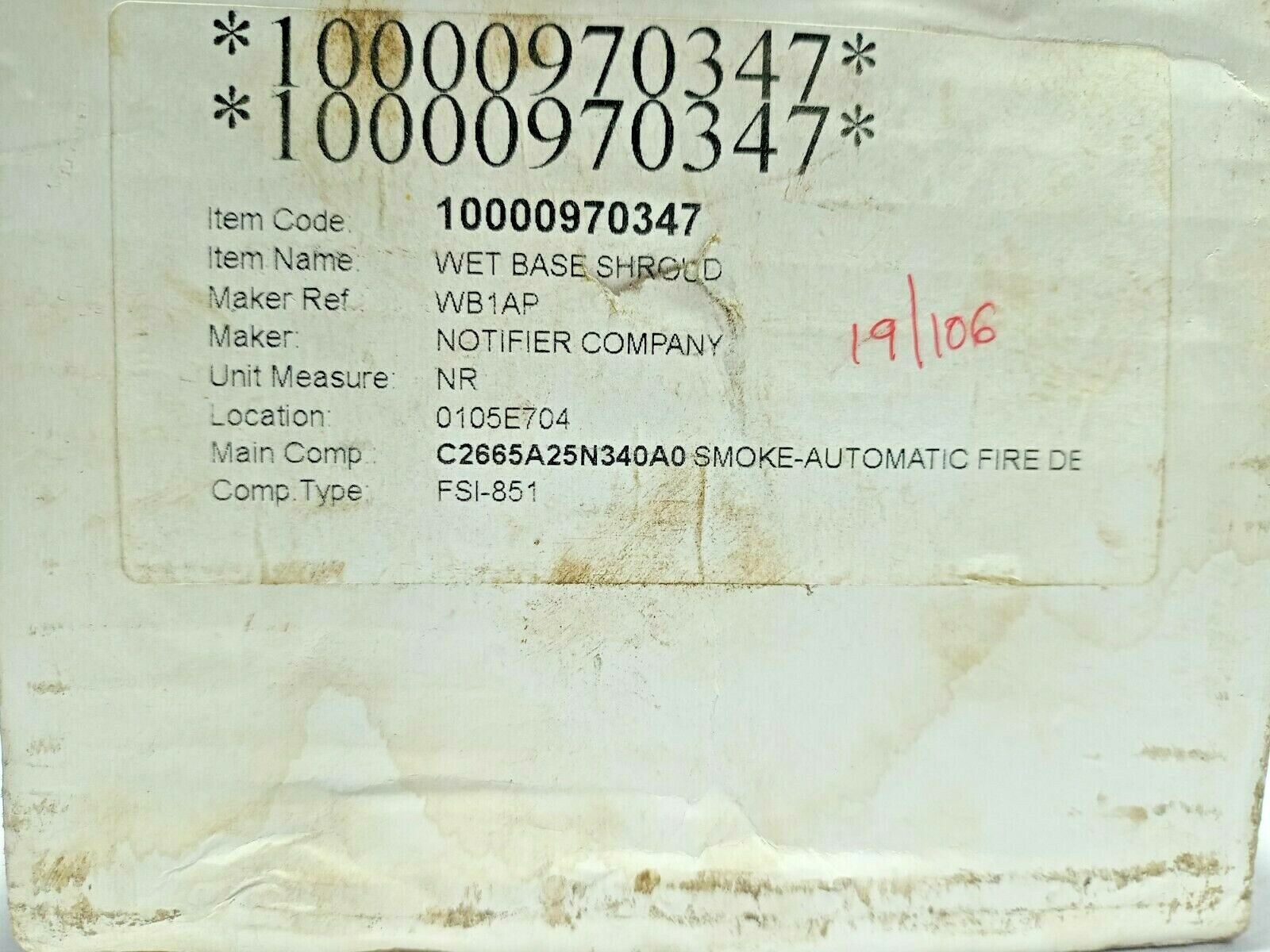 System Sensor WB-1AP Wet Base Notifier WB1AP Wet Base Shroud