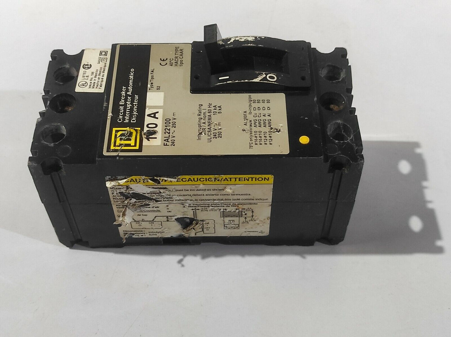 Square D FAL22100 Circuit Breaker 100A Type FAL 240V~ 250VDC