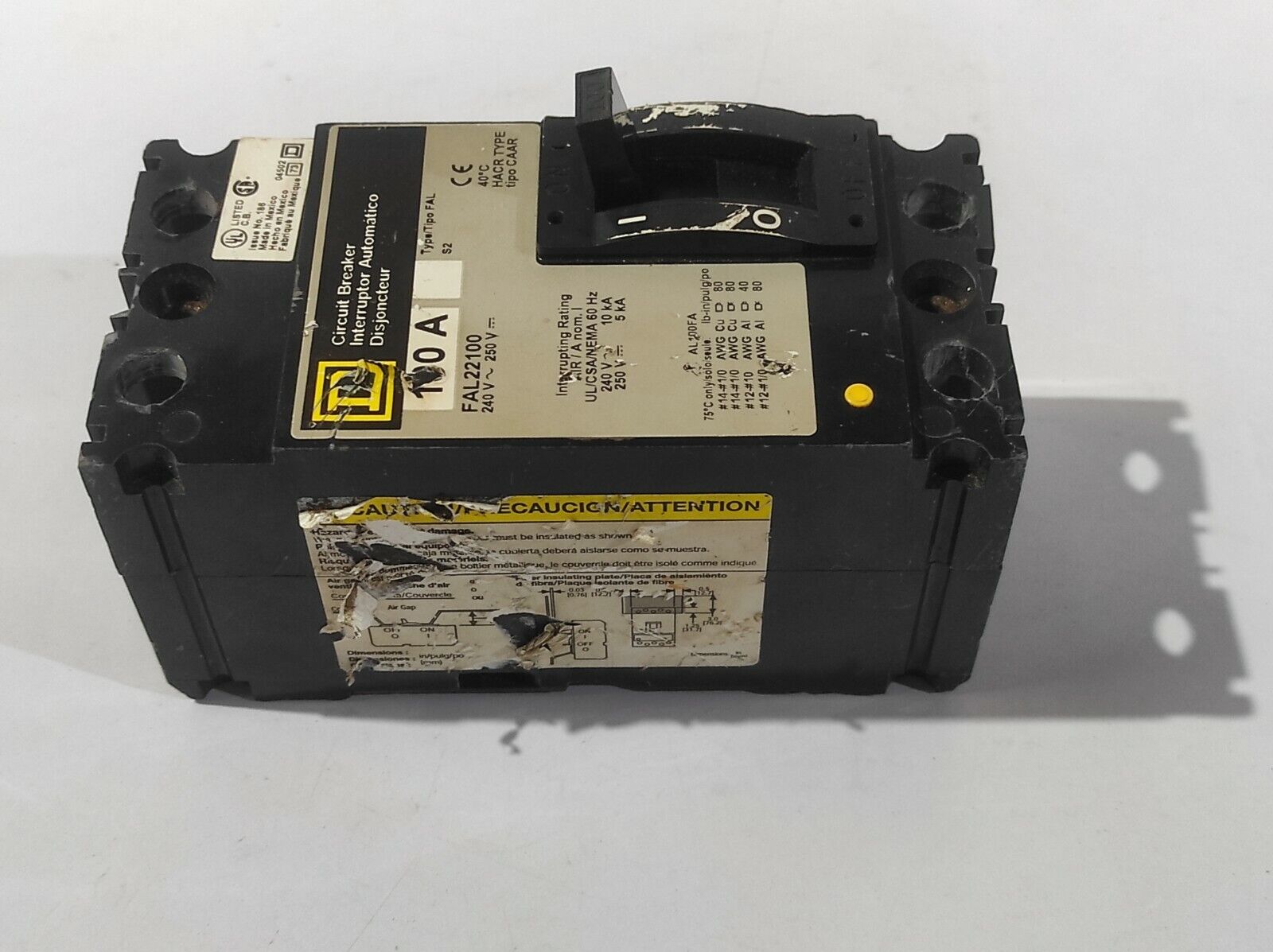 Square D FAL22100 Circuit Breaker 100A Type FAL 240V~ 250VDC