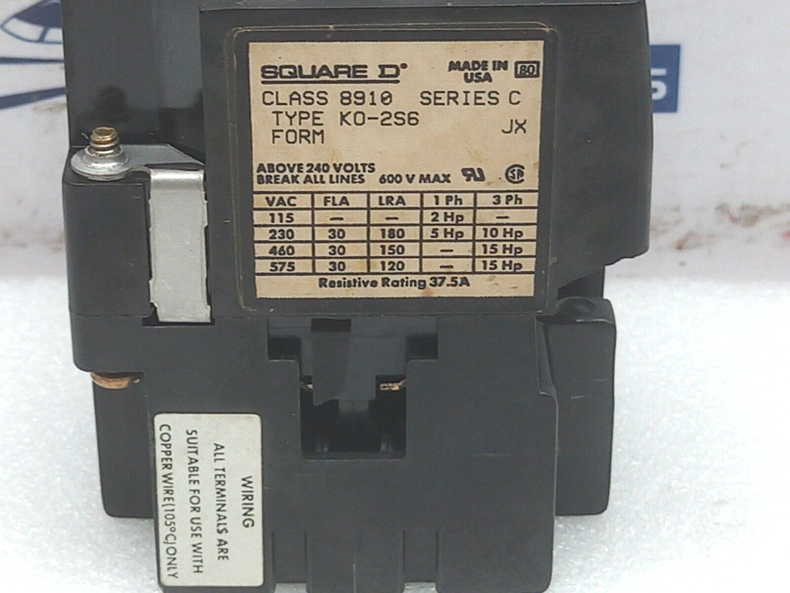Square D Class 8910 K0-2S6 Definite Purpose Contactor