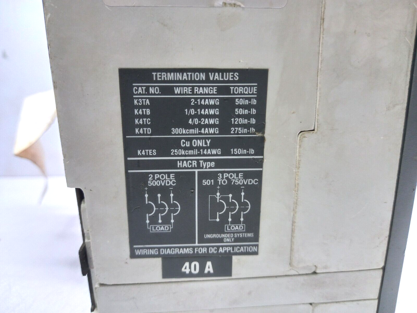 ABB S3H Circuit Breaker 40A 3P 600VAC 600VDC