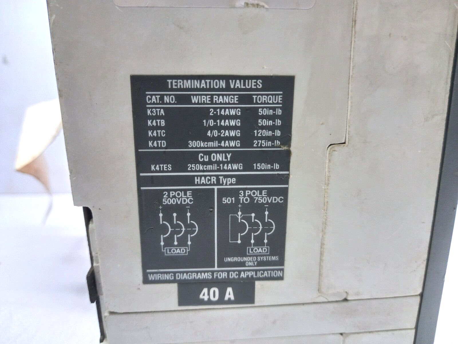 ABB S3H Circuit Breaker 40A 3P 600VAC 600VDC