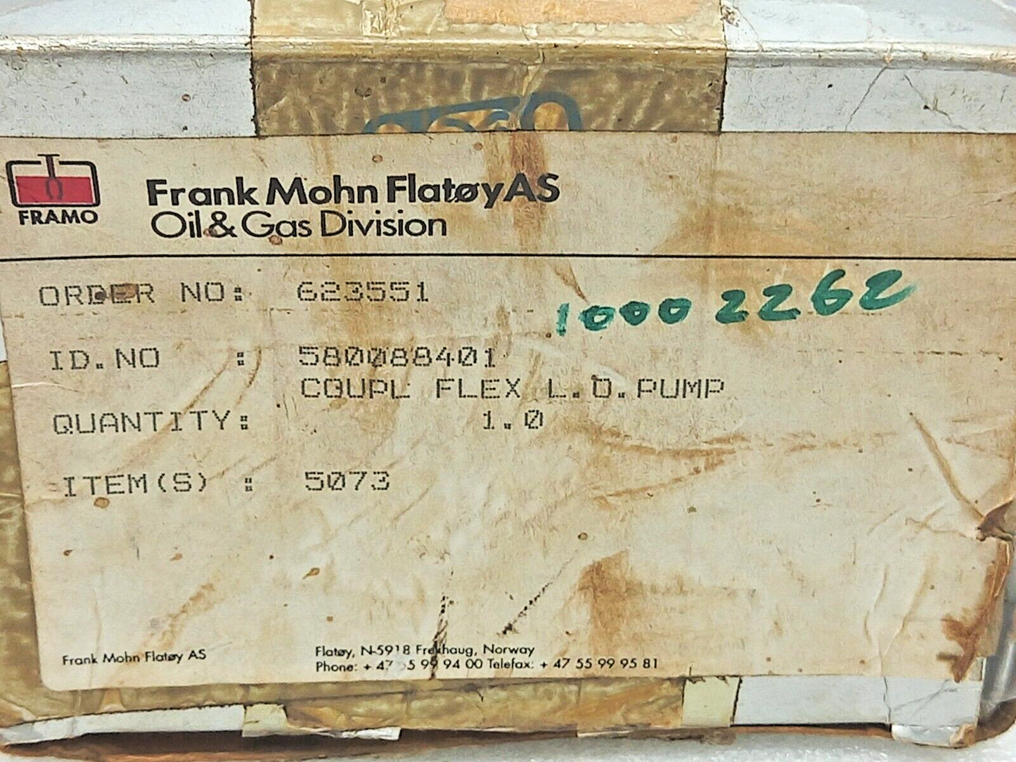 Frank Mohan 580088401 Lube Oil Pump Flex Coupling 16-1004-00204