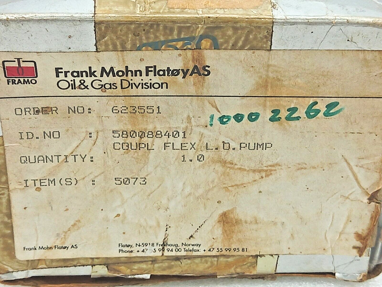 Frank Mohan 580088401 Lube Oil Pump Flex Coupling 16-1004-00204