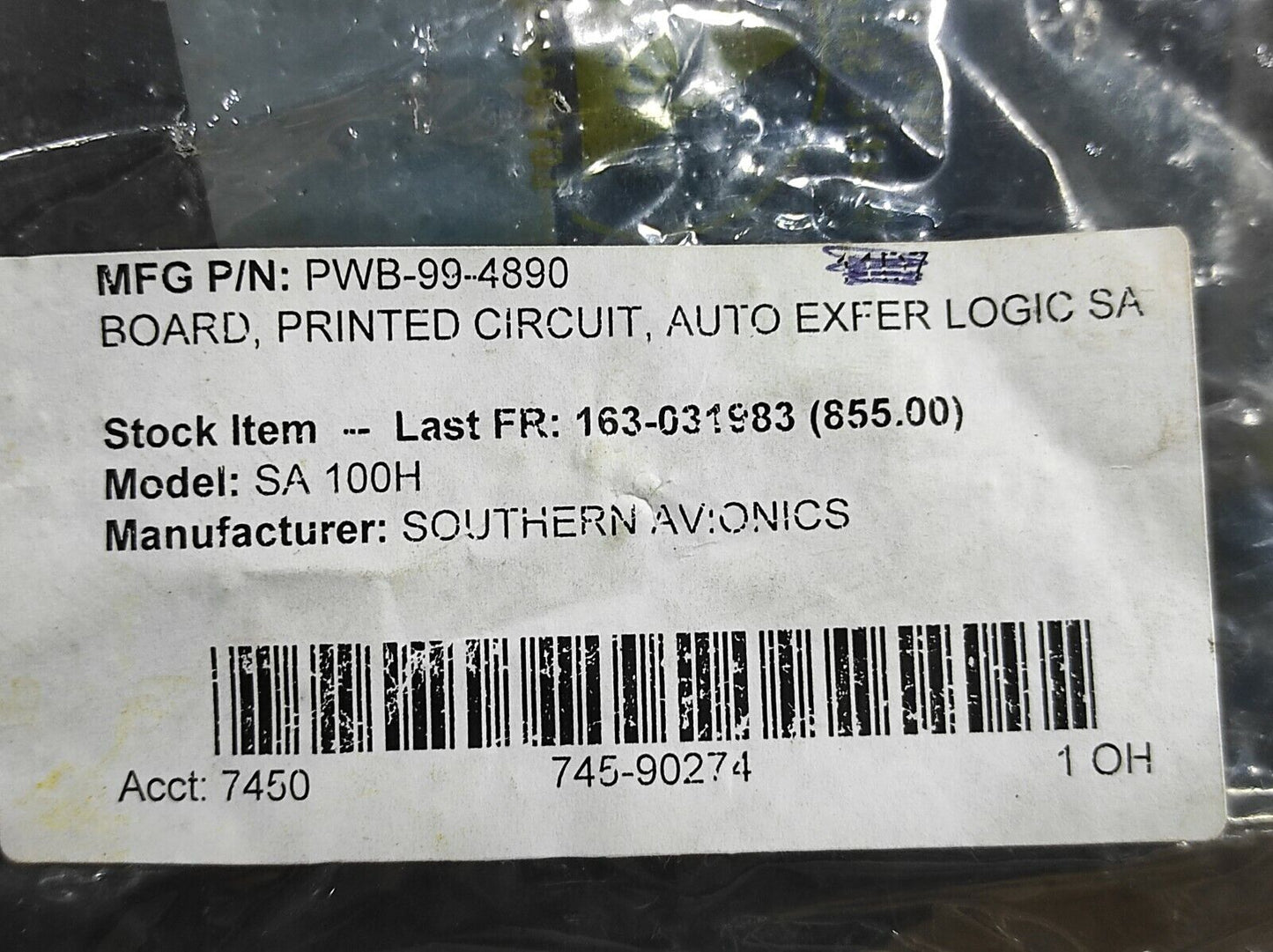 Southern Avionics 880923 Autotransfer Logic PWB 99 Rev C PCB SLP09904 Rev M PWB