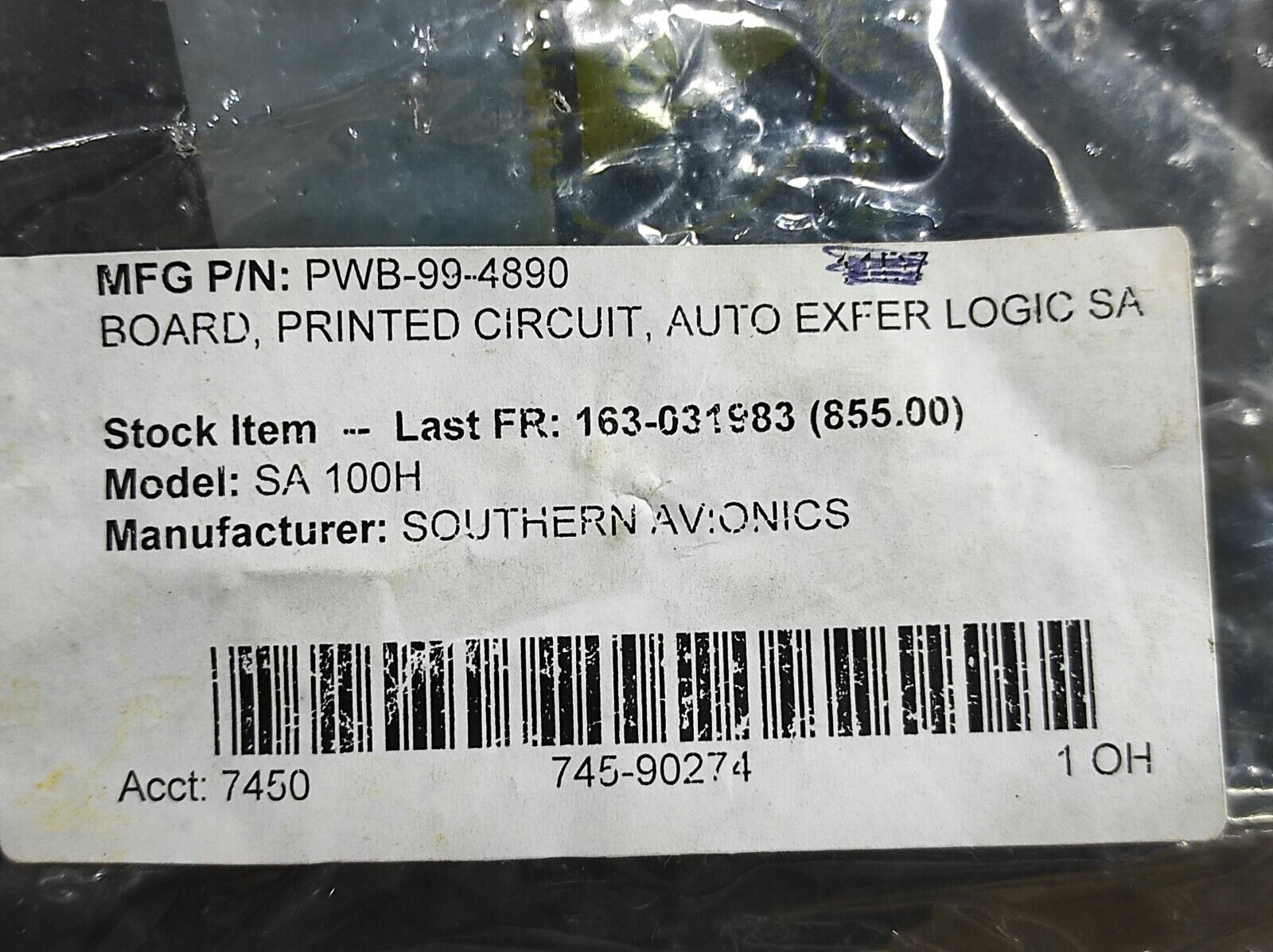 Southern Avionics 880923 Autotransfer Logic PWB 99 Rev C PCB SLP09904 Rev M PWB