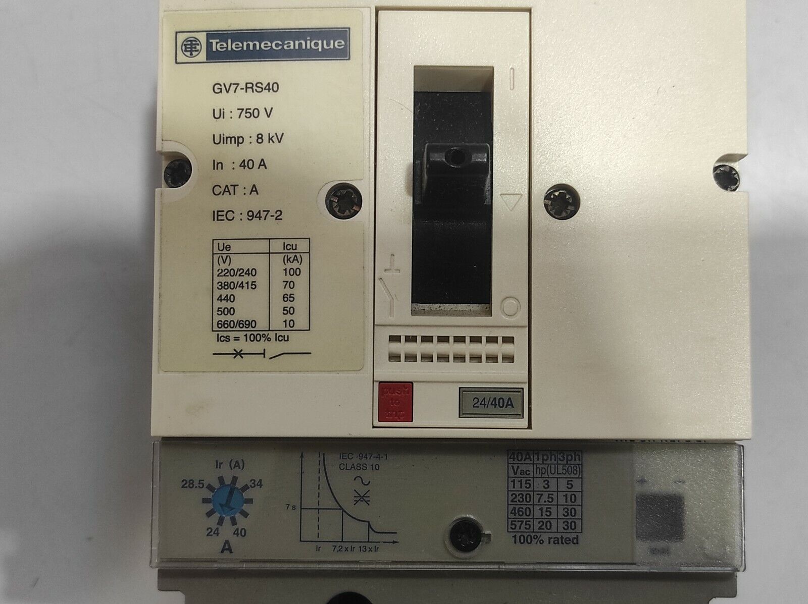 Telemecanique GV7 RS40 Motor Circuit Breaker 24-40A