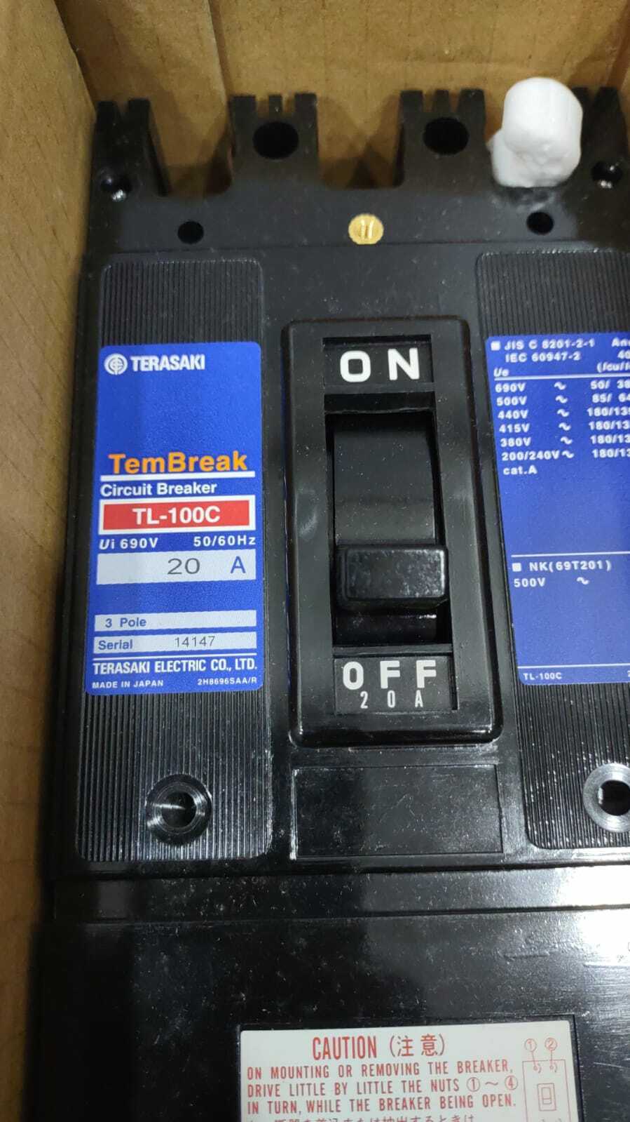 Terasaki TL-100C TemBreak Circuit Breaker 3P 20A PM 50/60Hz / TL100C / TL100C20A