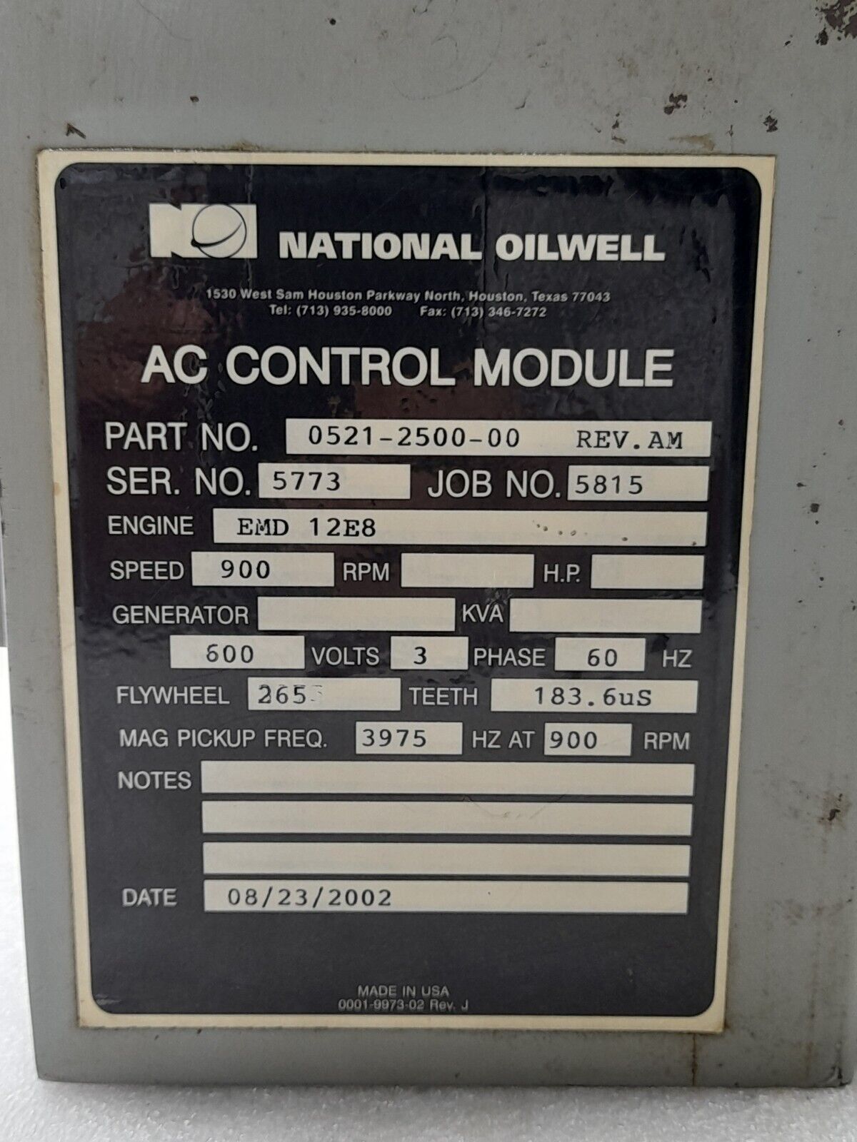 Ross Hill National Oilwell 0521-2500-00 Rev AM AC Control Module