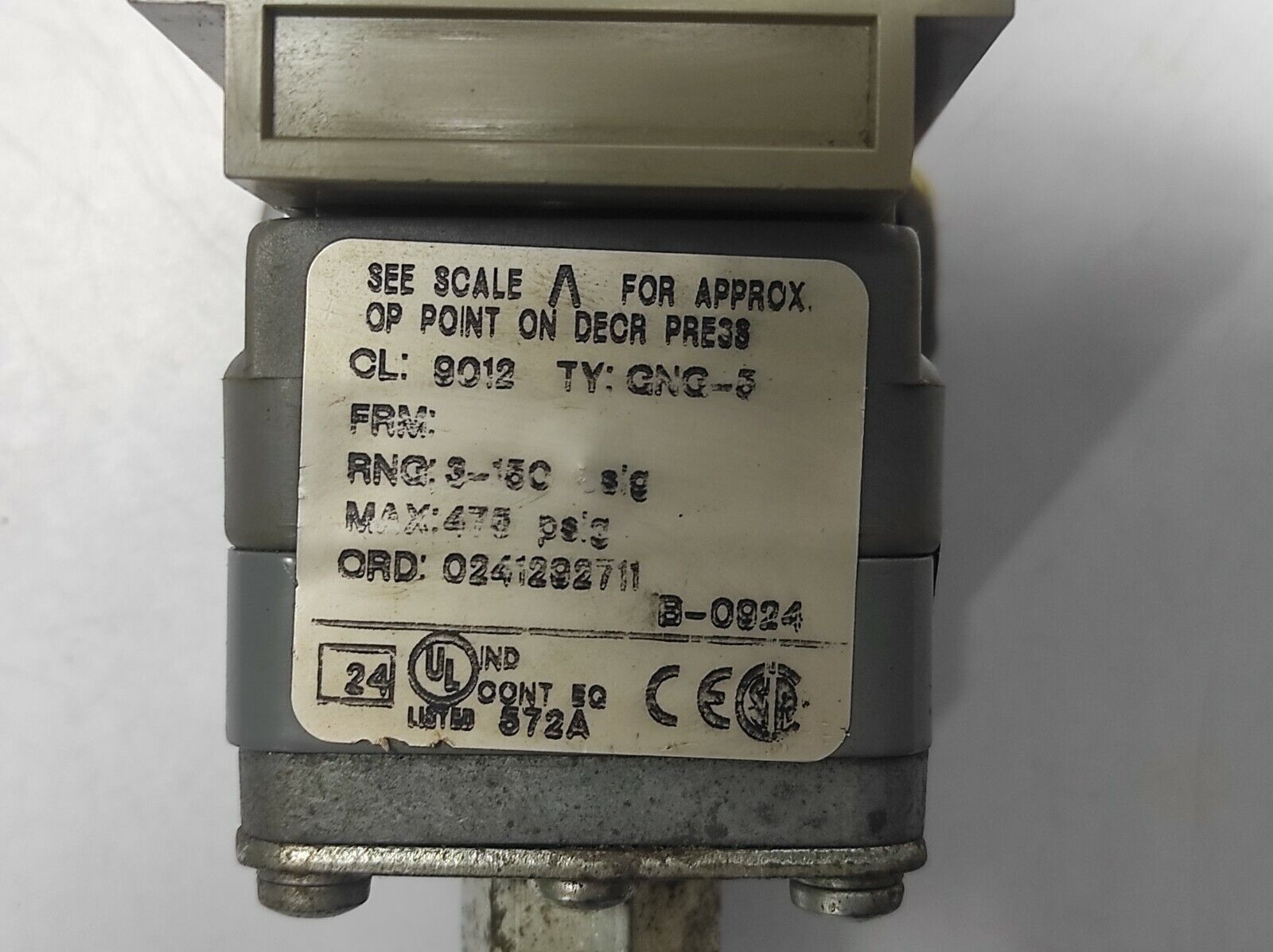 Square D 9012 GNG-3 Pressure Switch Range 3-150 psig Max 475 psig 9012GNG-3