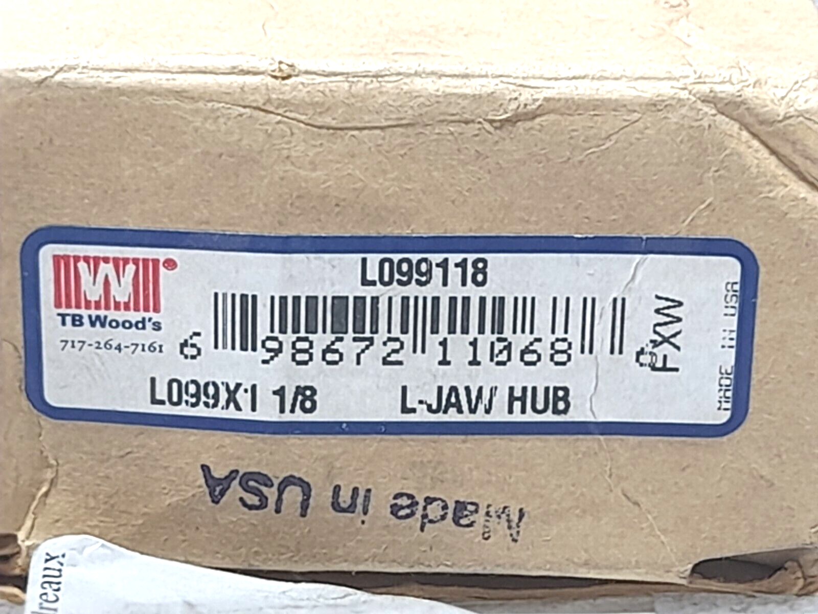 TB Woods L099118 L-Jaw Hub L099X1 1/8 NOV 7828071 Drive Coupling L099