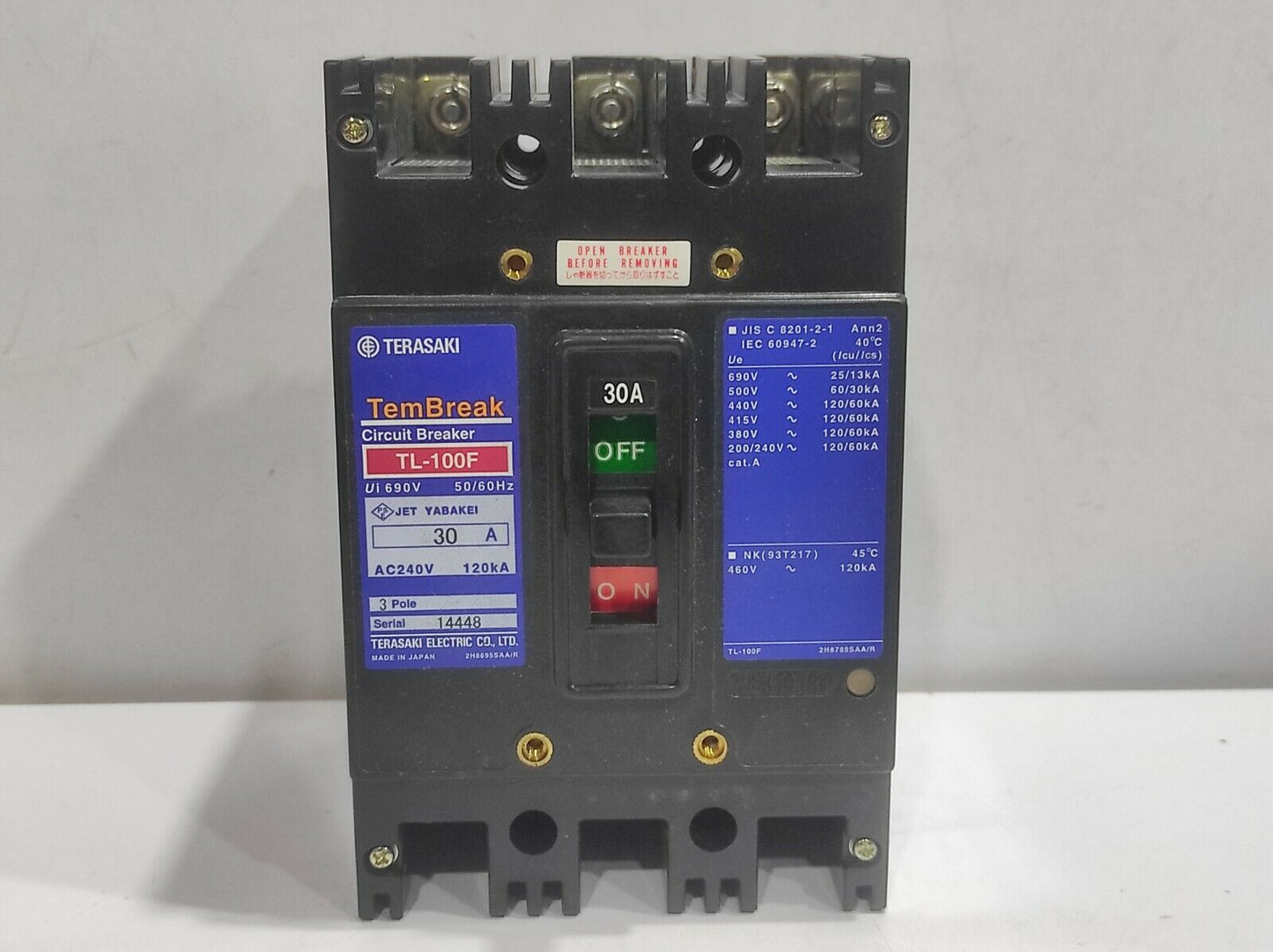 Terasaki TL-100F Circuit Breaker 3P 30A PM 50/60Hz Ui 690V  AC240V / TL100F