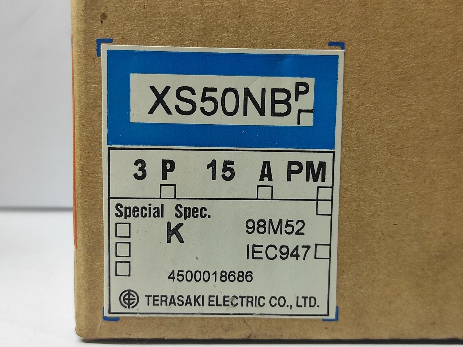Terasaki XS50NB 3P 15A PM TemBreak Circuit Breaker 41-23939 AC220V 25kA Ui AC660
