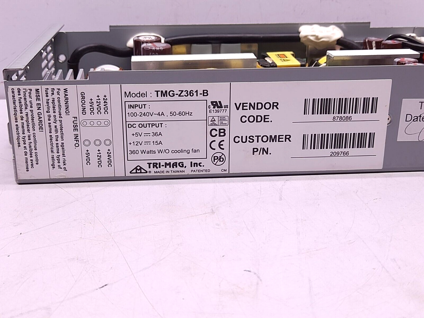 TRI-MAG TMG-Z361-B Power Supply In 100-240V~ 4A 50-60Hz Out 5VDC36A 12VDC15A 360