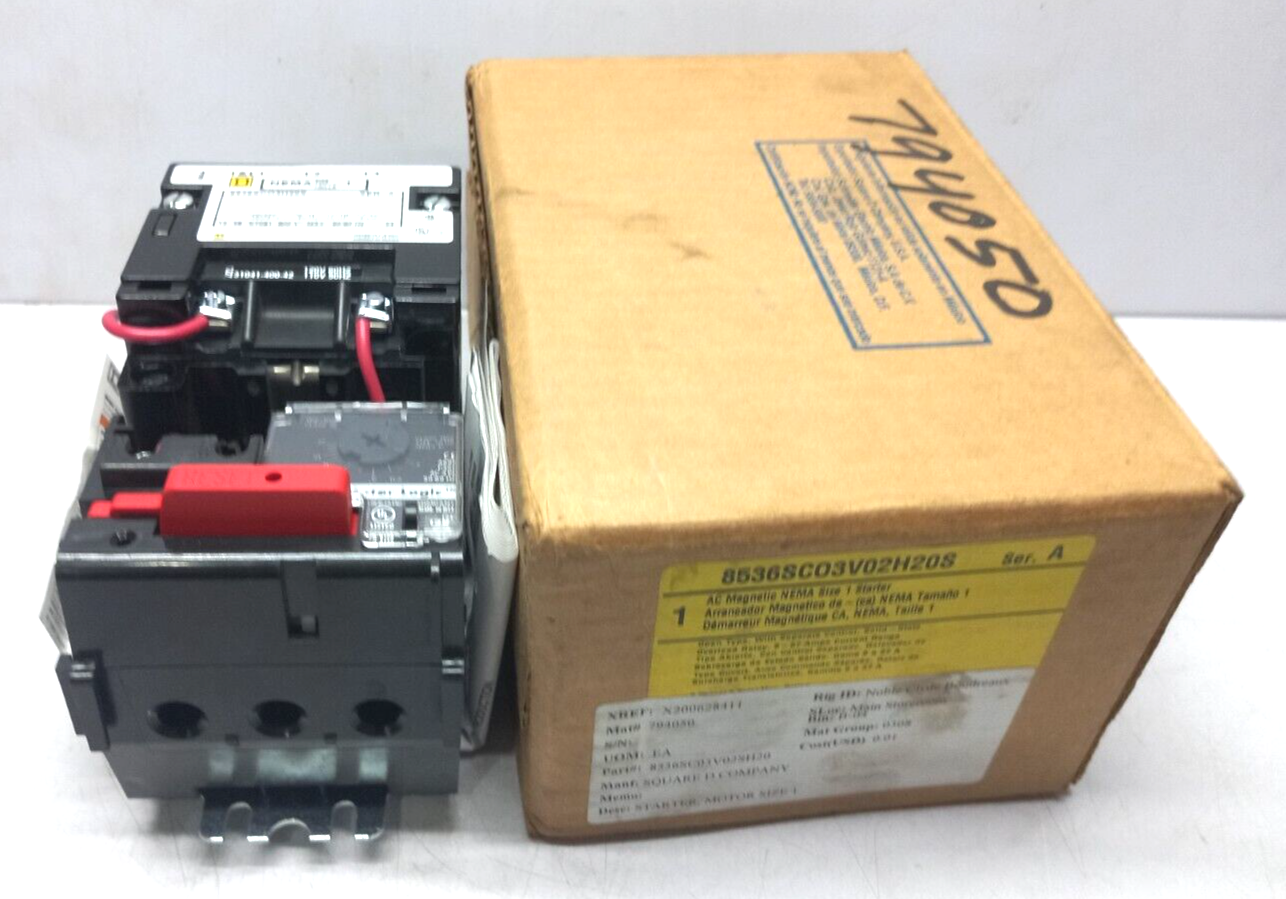 Square D 8536SCO3V02H20S Ser A AC Magnetic NEMA Size 1 Starter 110V50HZ 120V60Hz