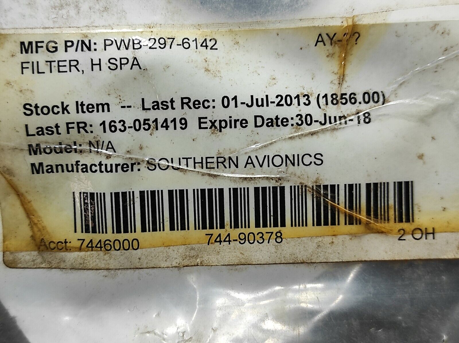 Southern Avionics SRP29700 Rev D Spa Filter PWB-297-6142 Filter H SPA