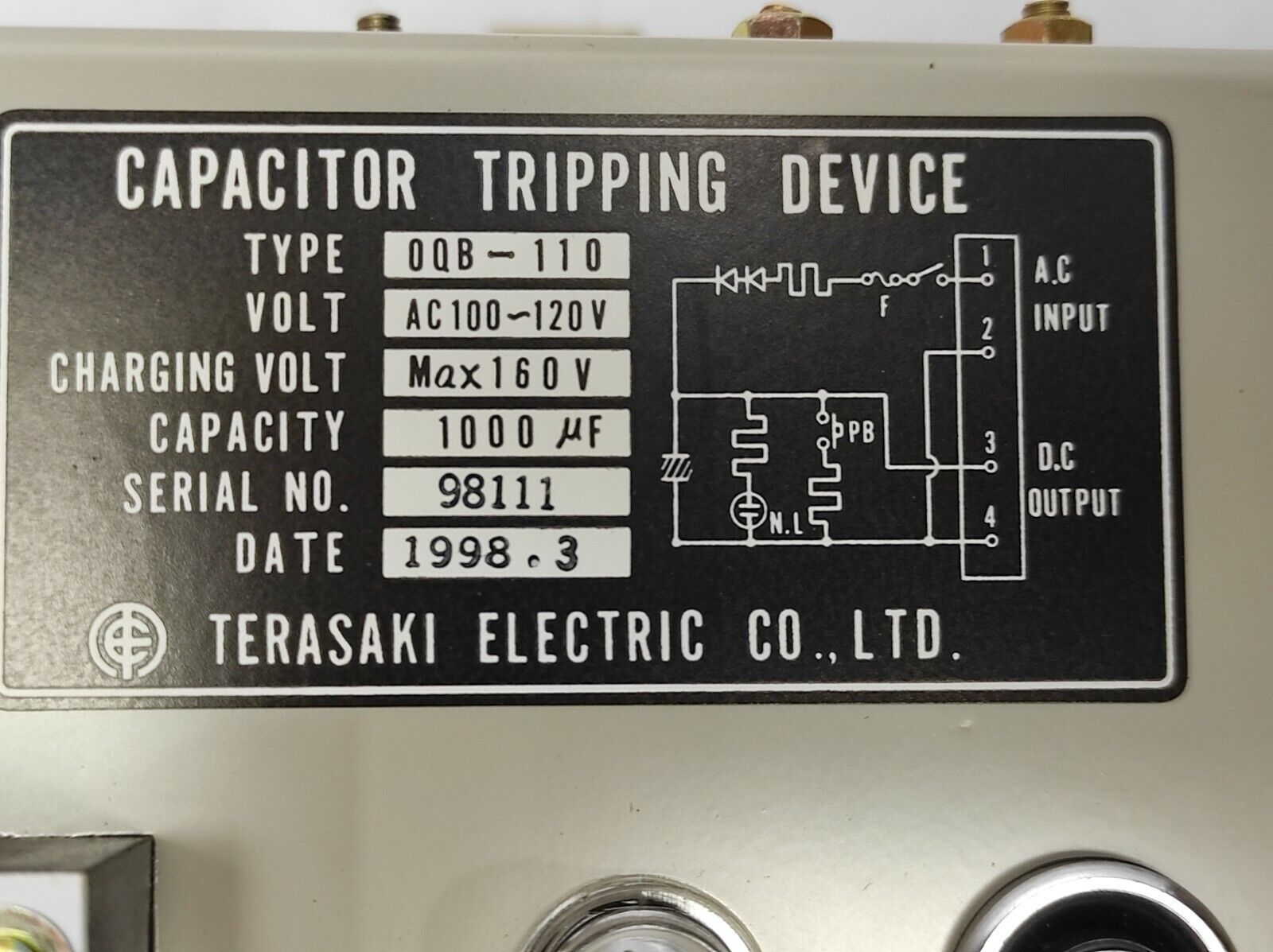 Terasaki OQB-110 Capacitor Tripping Device 0QB-110 Volt AC100~120V