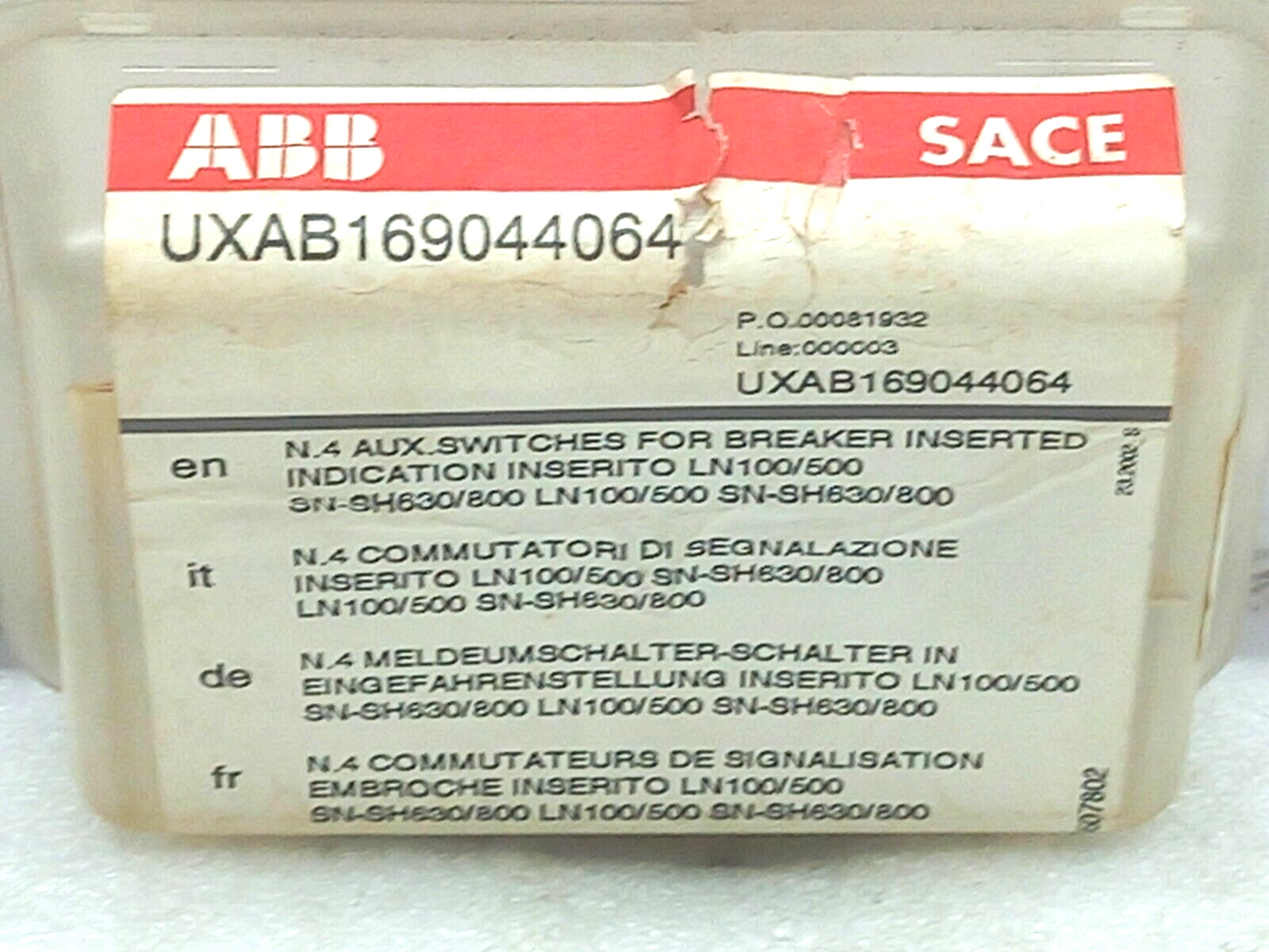 ABB SACE UXAB169044064 N.4 Aux. Switches for Breaker Inserted indication