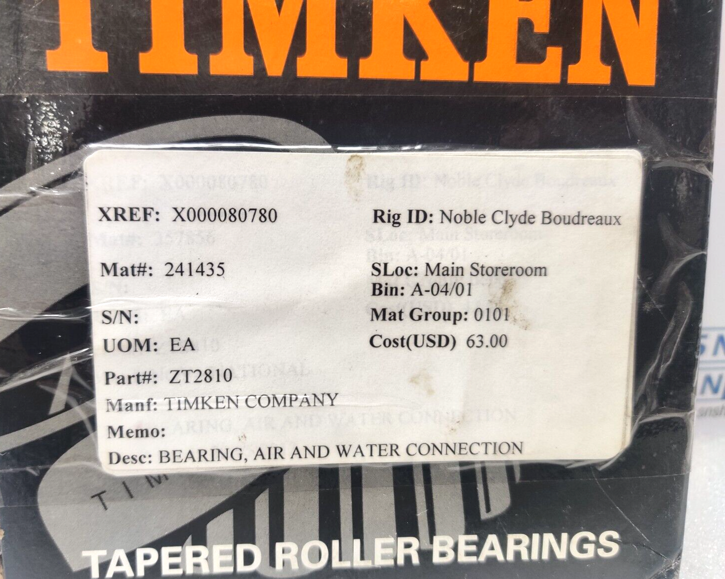 Timken 33281 /33462 99401 Air And Water Connection Tapered Roller Bearing ZT2810