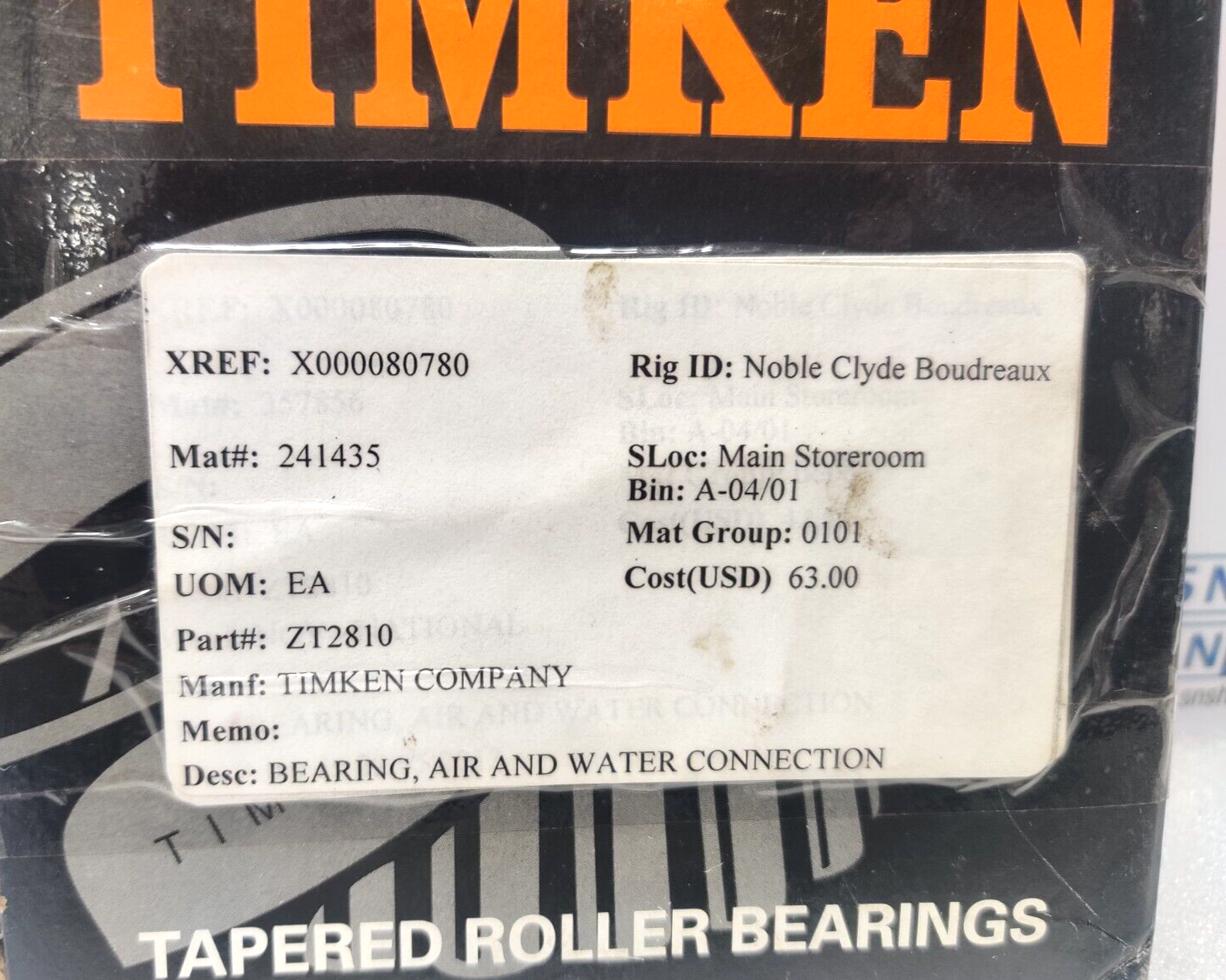 Timken 33281 /33462 99401 Air And Water Connection Tapered Roller Bearing ZT2810