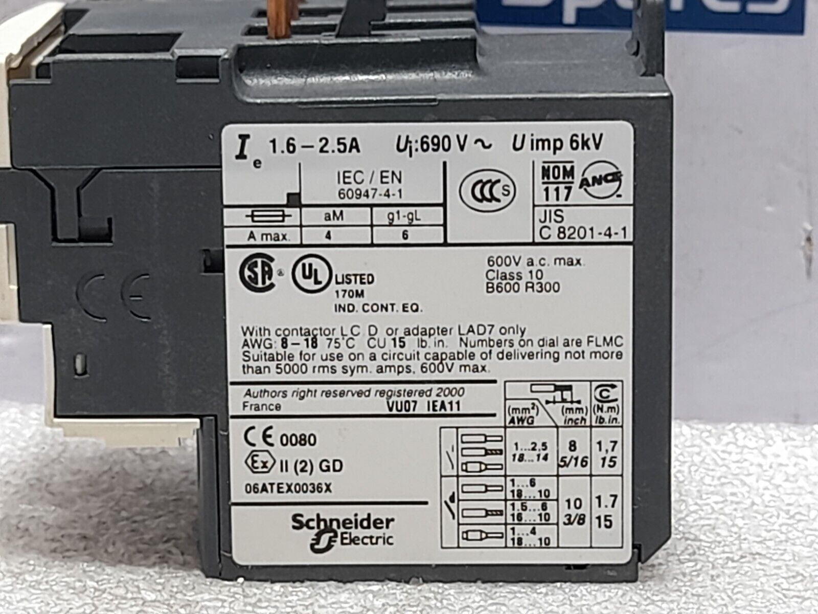 Telemecanique LRD07 Thermal Overload Relay 1.6-2.5A Konecranes 901LRD07