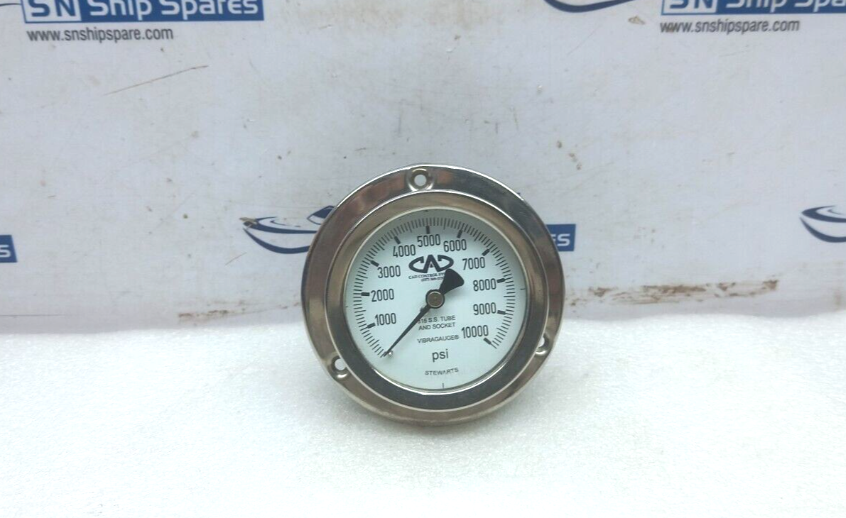 Stewarts 0-10000 PSI Pressure Gauge 316 S.S. Tube and Socket Vibragauge