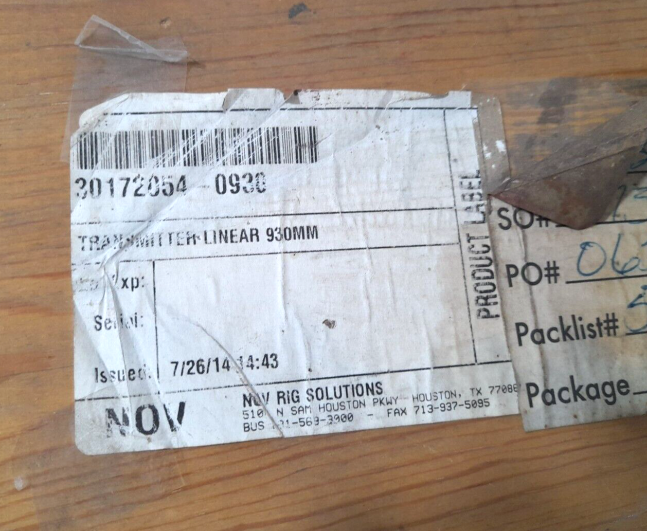 Summit HPH-0800-0930-A Position Sensor NOV 30172054-0930 Transmitter Linear930mm