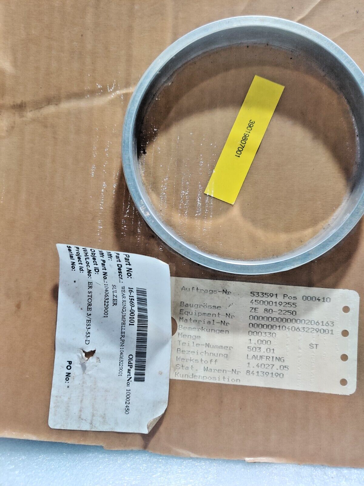 Sulzer 104063953001 Impeller Wear Ring 16-1363-00305