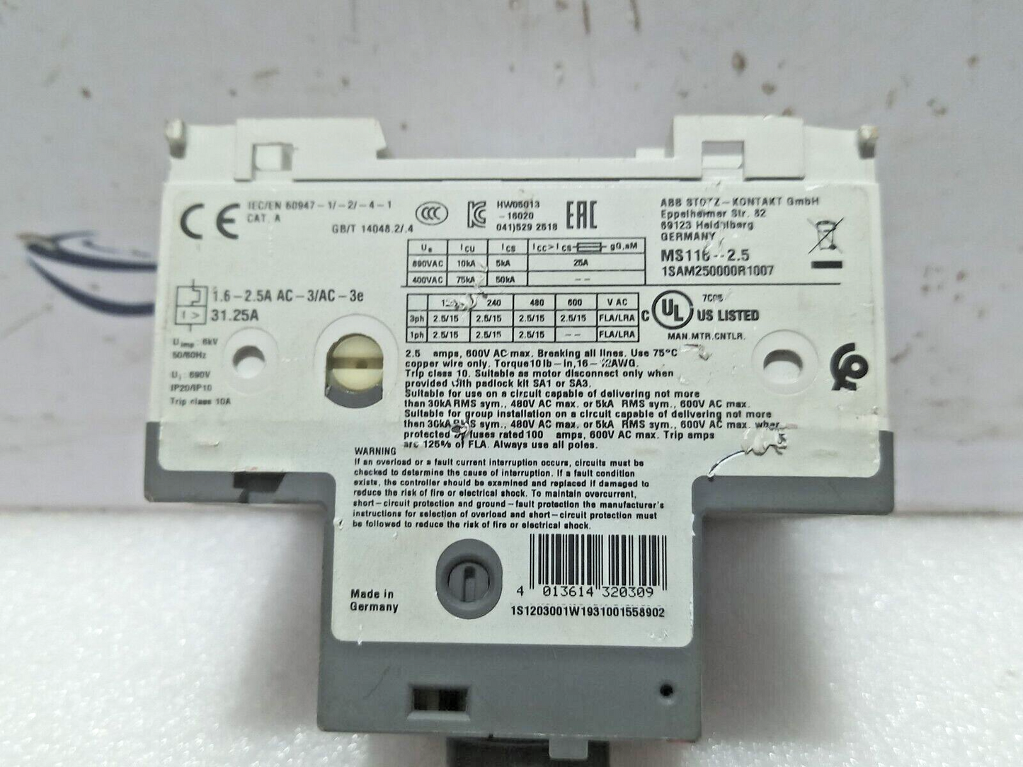 ABB 1SAM250000R1007 Manual Motor Starter MS116 3PCs In Lot