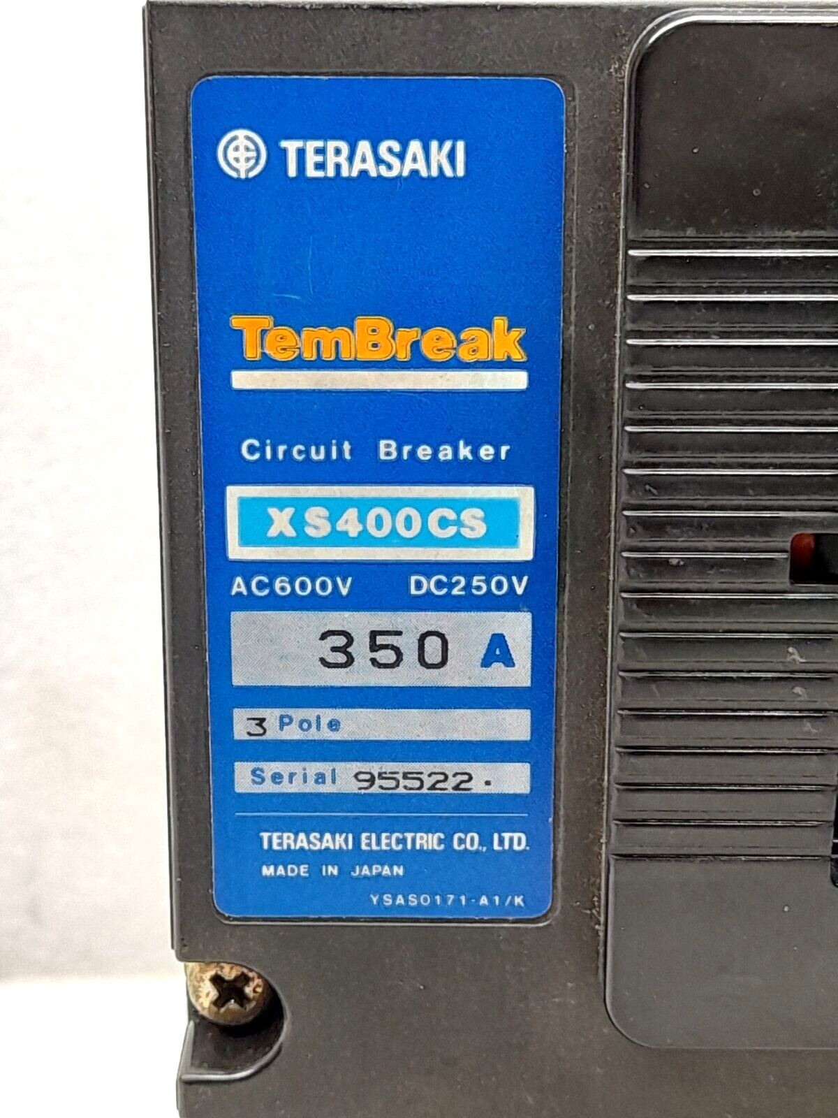 Terasaki XS400CS Tembreak Circuit Breaker 350A 3P AC600V DC250V