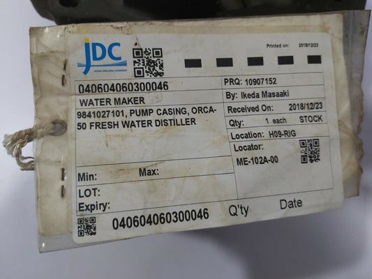 ALFA LAVAL ORCA-50 Fresh Water Distiller Pump Casing 9841027101