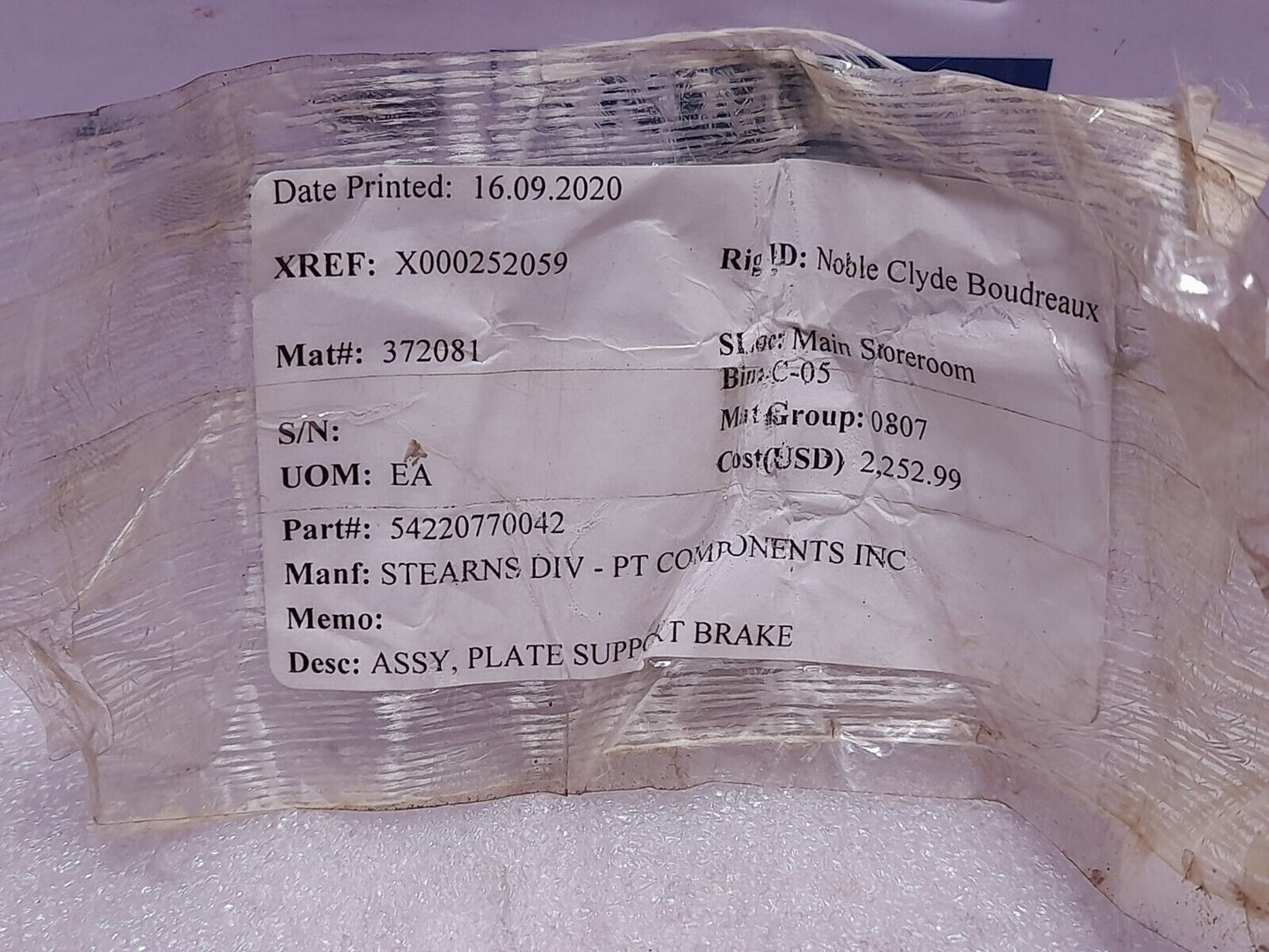 Stearns 54220770042 Support Brake Plate Assembly 5-42-2077-00-42 8-126-207