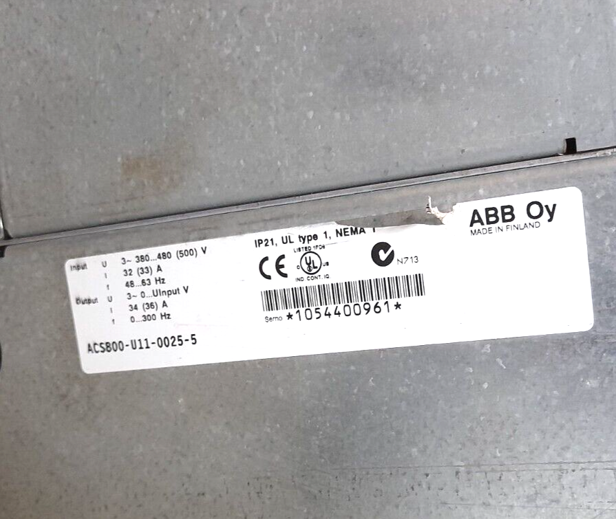 ABB ACS800-U11-0025-5 Drive 68404819 Rev E ACS800U1100255 ACS800