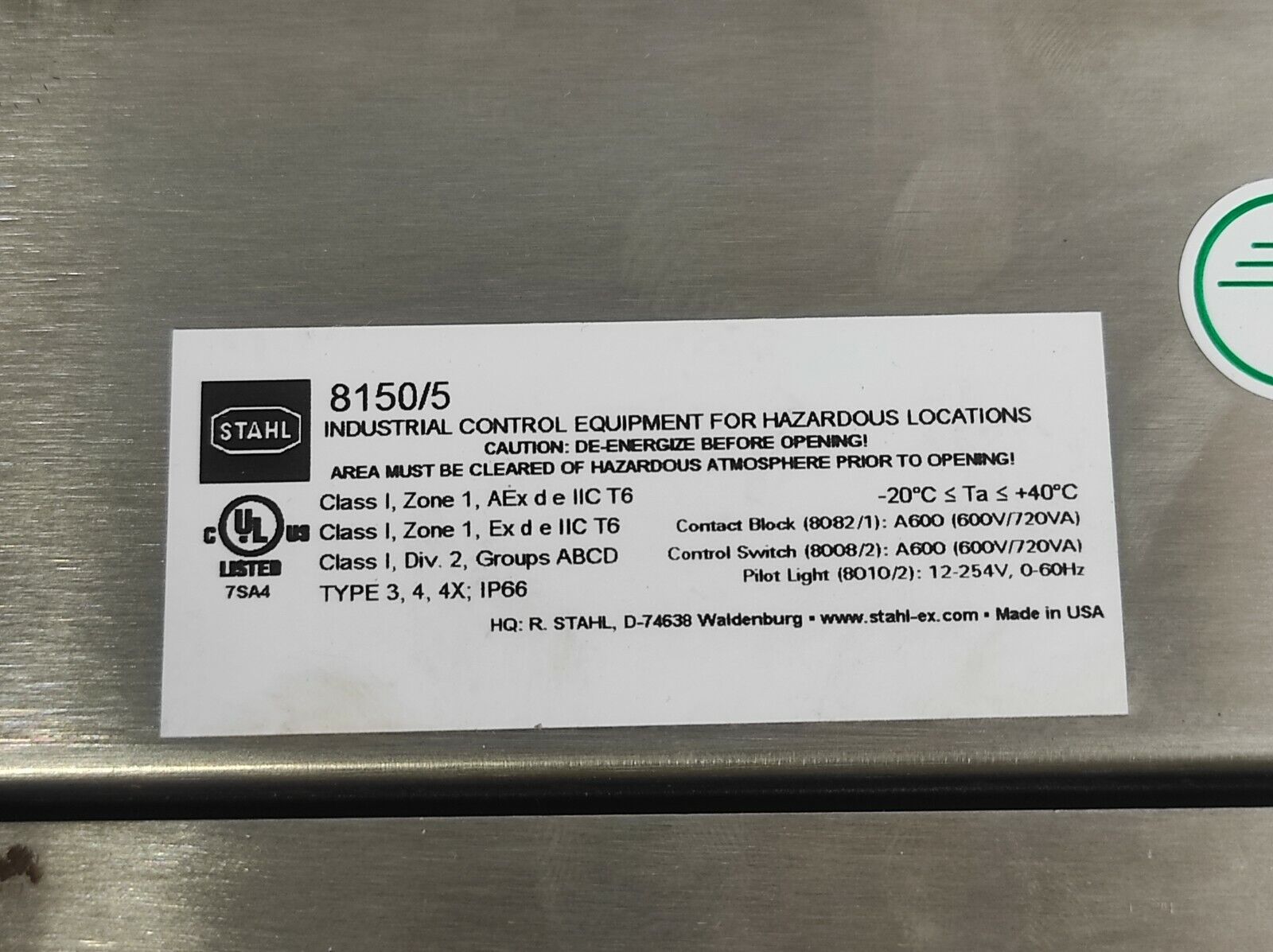 Stahl 8150/5-0176-0116-091-3311 Terminal Box 5-124-02MN1 PTB 09 ATEX 1109