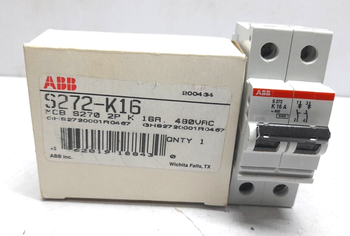 ABB S272-K16 MCB S270 2P K 16A 480VAC Tristar S272K16 Circuit Breaker 16A 2P