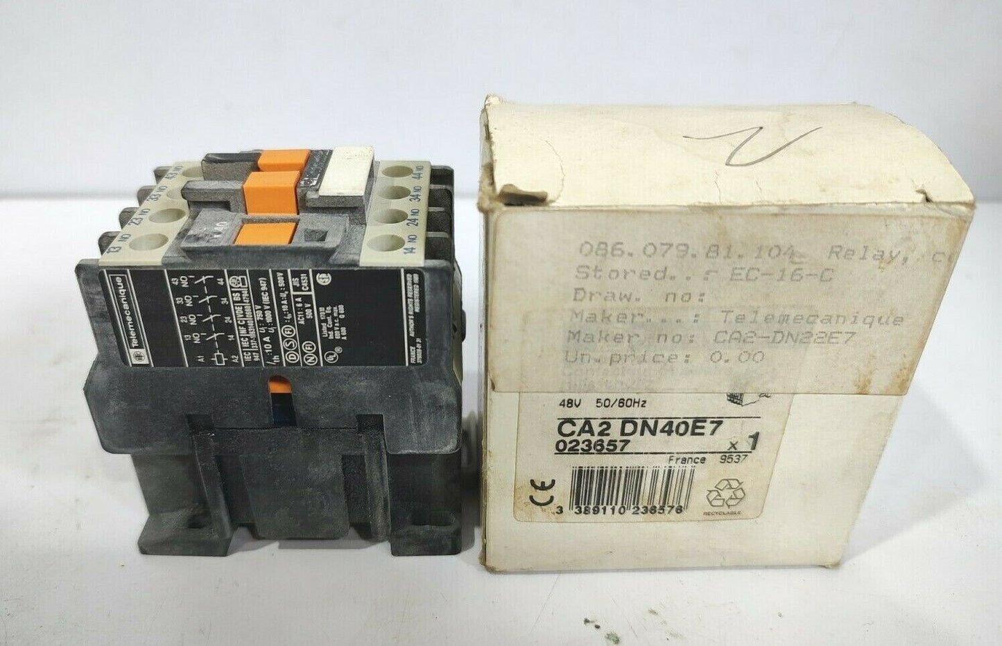 Telemecanique CA2 DN40E7 Contactor 48V 50/60Hz Ith 10A Ui 750V Ui 1000V